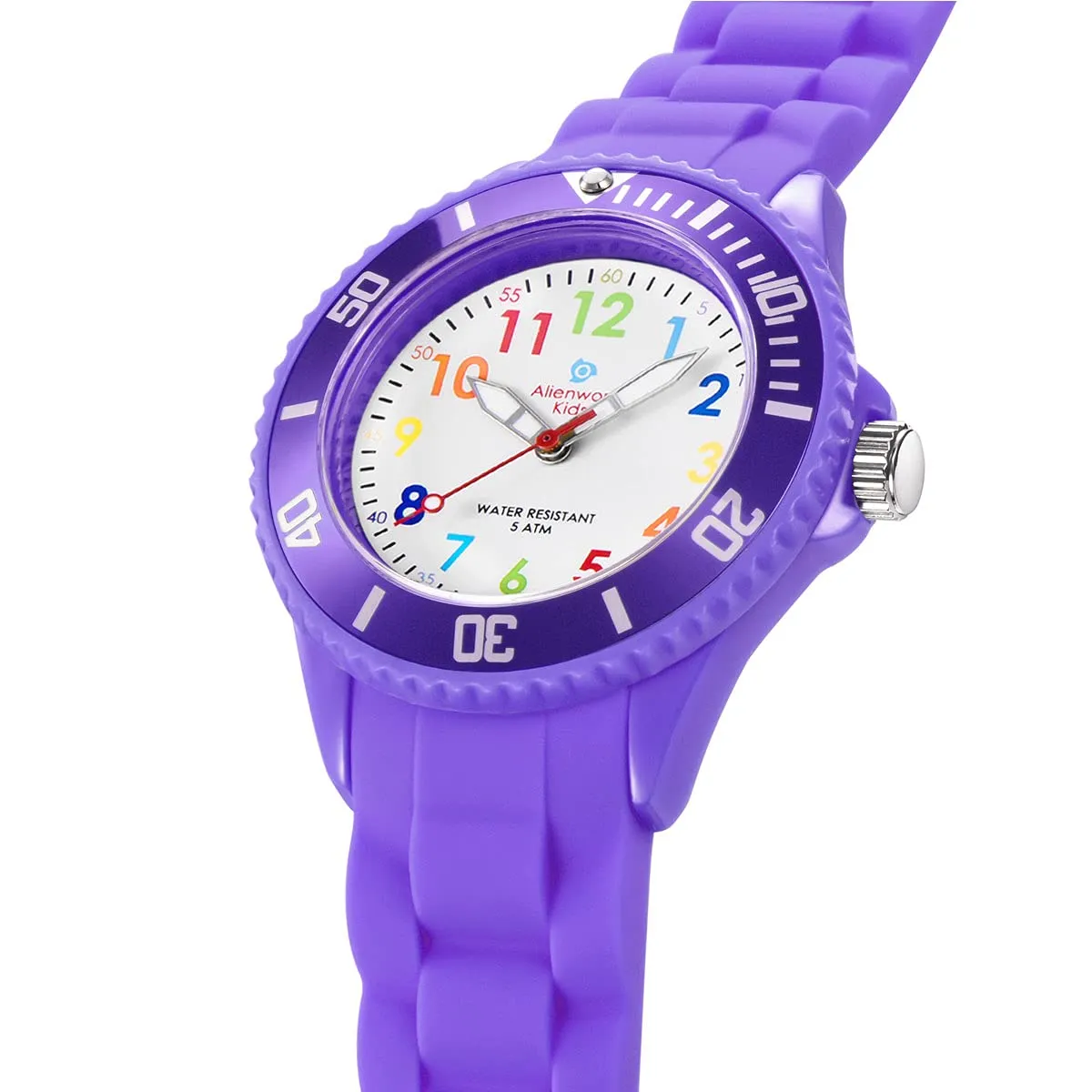 Alienwork Orologio di Apprendimento per Bambini, Viola, Bracciale in Silicone Multicolore, Impermeabile 5 ATM - immagine 3