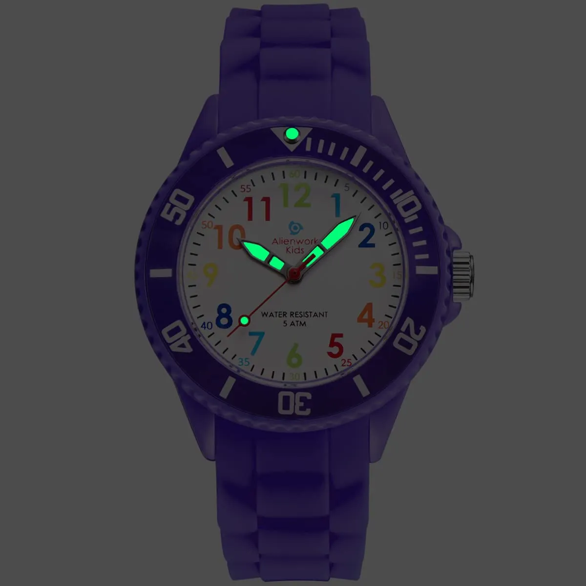 Alienwork Orologio di Apprendimento per Bambini, Viola, Bracciale in Silicone Multicolore, Impermeabile 5 ATM - immagine 6