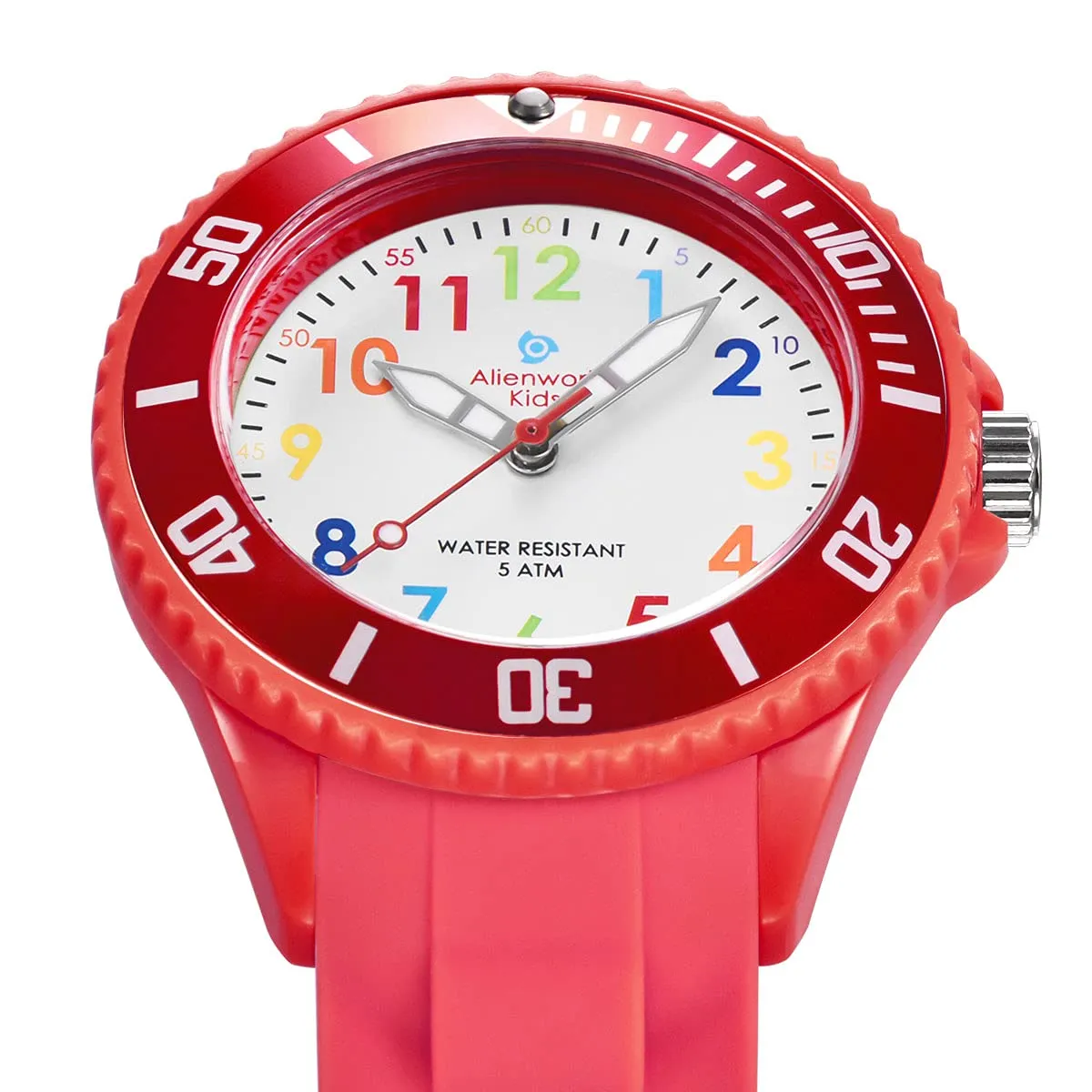 Alienwork Orologio di Apprendimento per Bambini, Rosso, Bracciale in Silicone Multicolore, Impermeabile 5 ATM - immagine 2