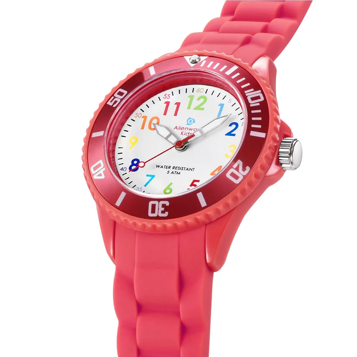 Alienwork Orologio di Apprendimento per Bambini, Rosso, Bracciale in Silicone Multicolore, Impermeabile 5 ATM - immagine 3