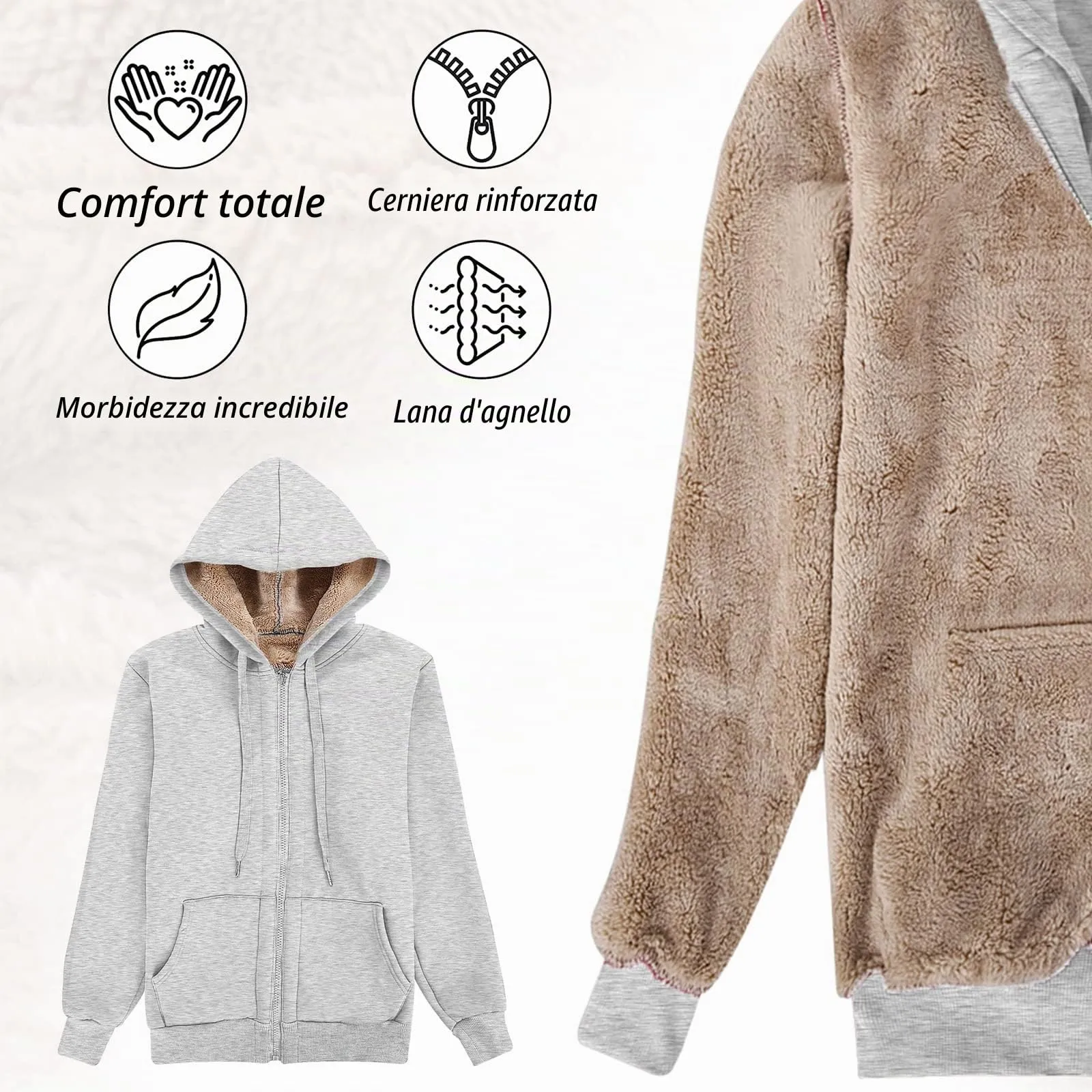 UMIPUBO Felpa Donna con Zip e Cappuccio Invernale in Pile - immagine 7