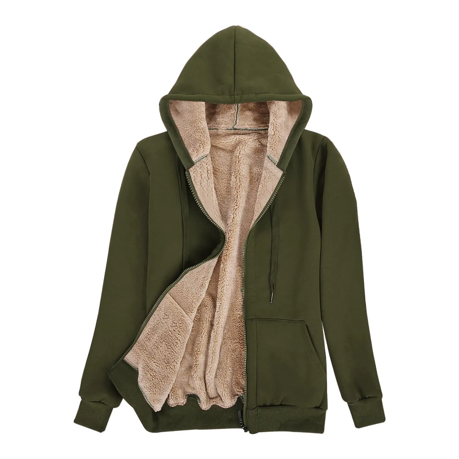 UMIPUBO Felpa Donna con Zip e Cappuccio in Pile Verde, S - immagine 1