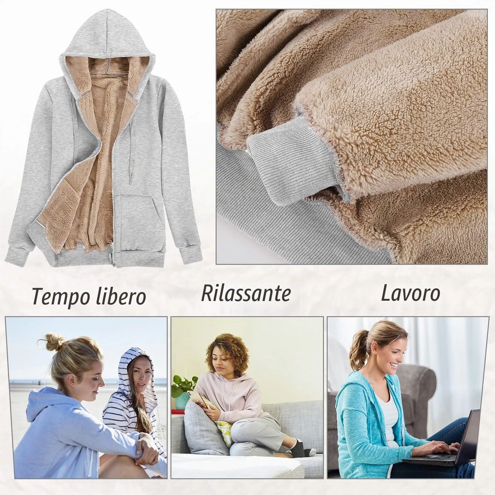 UMIPUBO Felpa Donna con Zip e Cappuccio Invernale in Pile - immagine 8