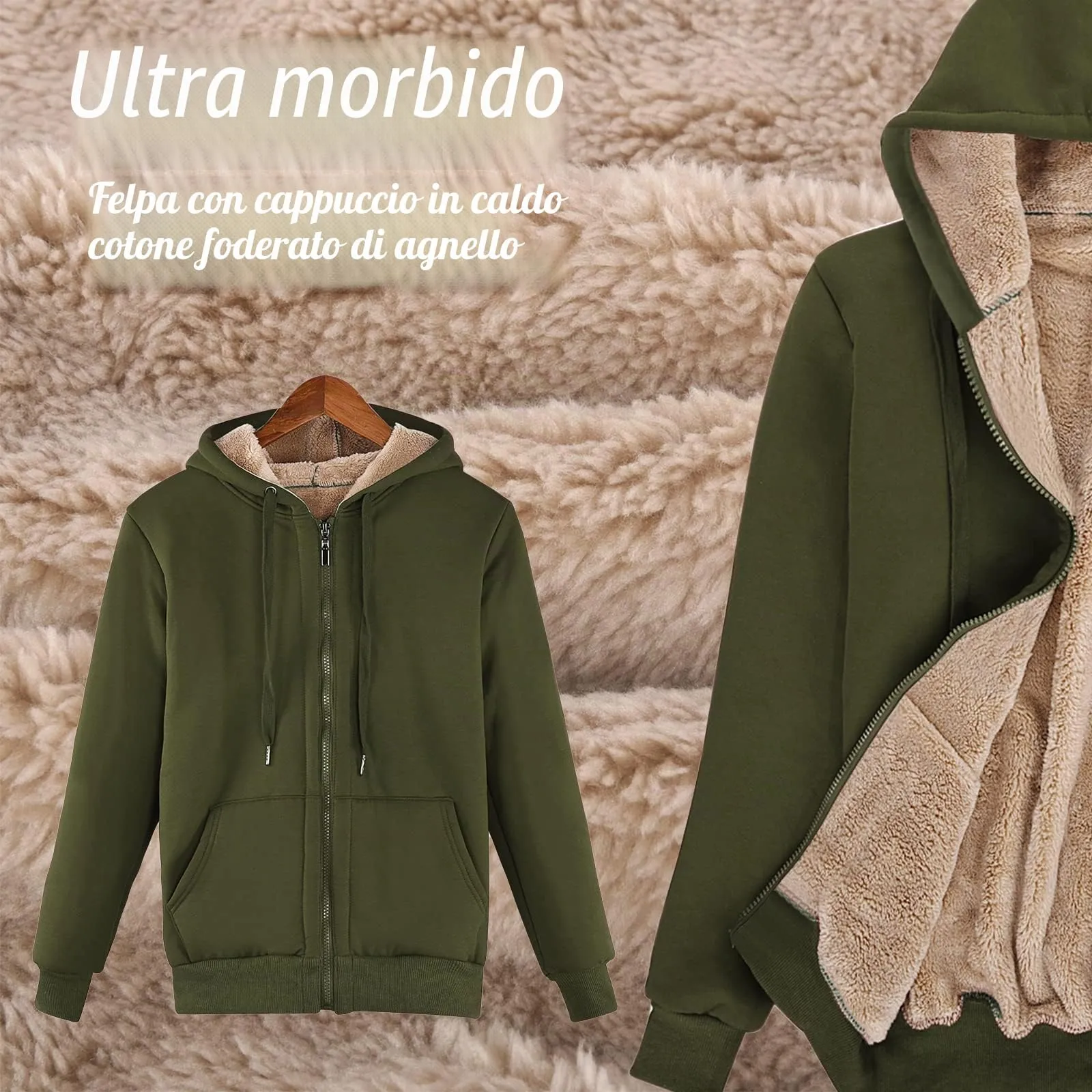 UMIPUBO Felpa Donna con Zip e Cappuccio in Pile Invernale - immagine 5