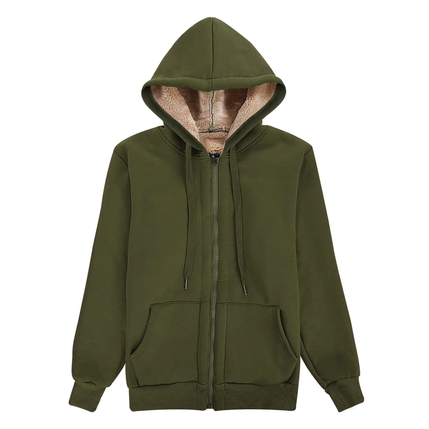 UMIPUBO Felpa Donna con Zip e Cappuccio in Pile Verde - immagine 3