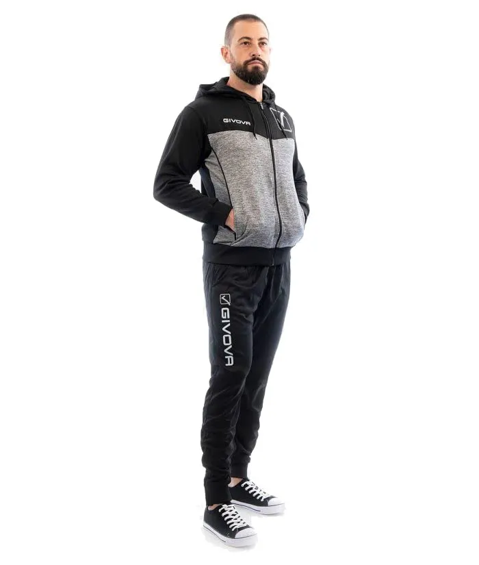 Givova Tuta Visa Melange con Cappuccio Polarfleece Nero/Grigio Scuro Melange 4XS - immagine 1