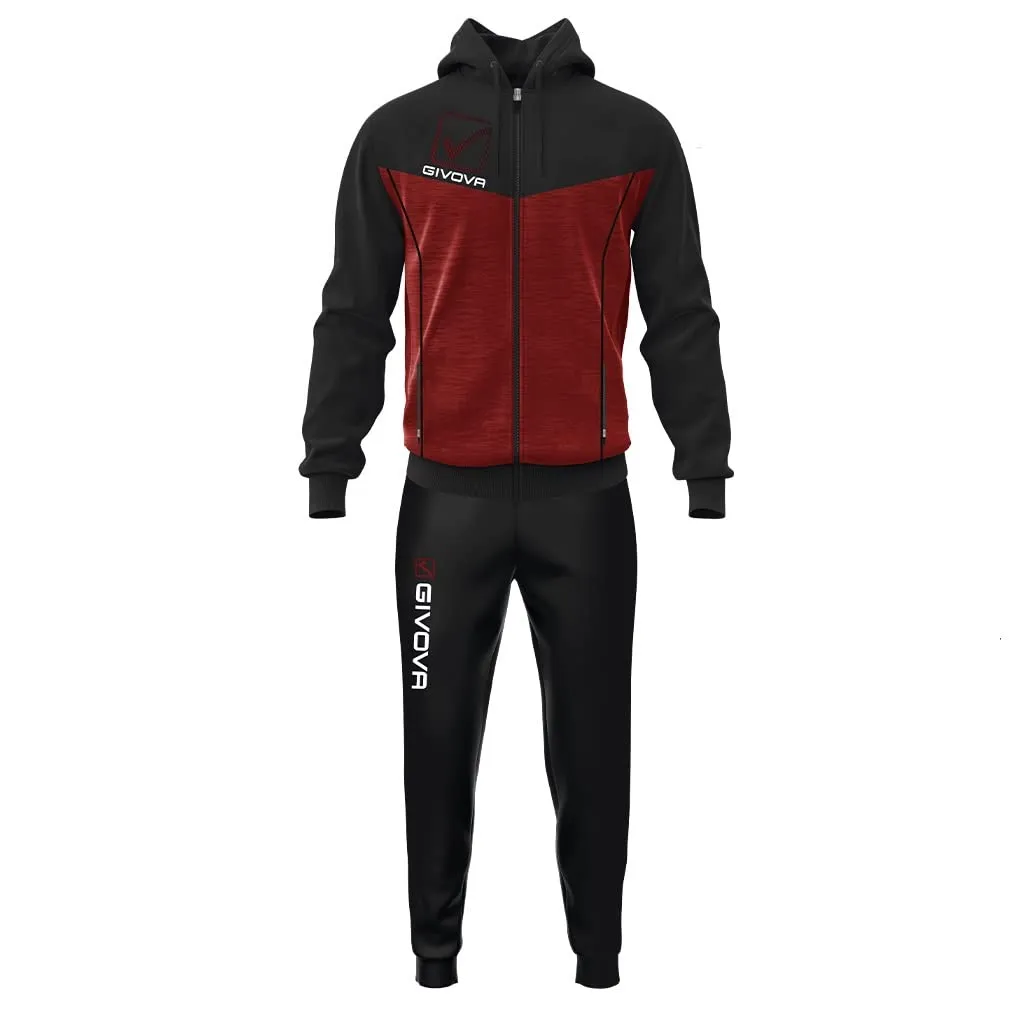 Givova Tuta Visa Melange con Cappuccio Polar Fleece Granata/Nero XL - immagine 1