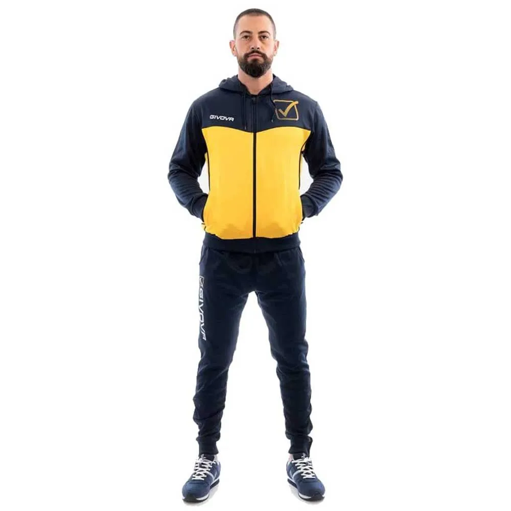 Givova Tuta Visa Melange con Cappuccio Polar Fleece Blu/Giallo Melange XS - immagine 1
