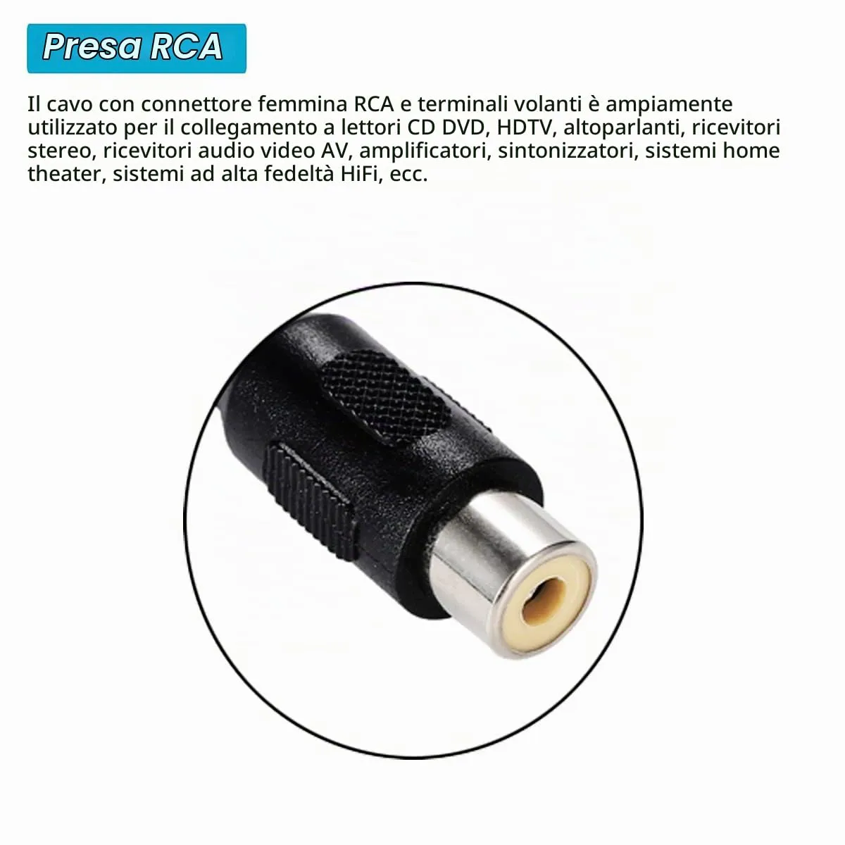 Greluma Cavo Altoparlante RCA Femmina a Filo Nudo, 30 cm, 2 Pezzi - immagine 2