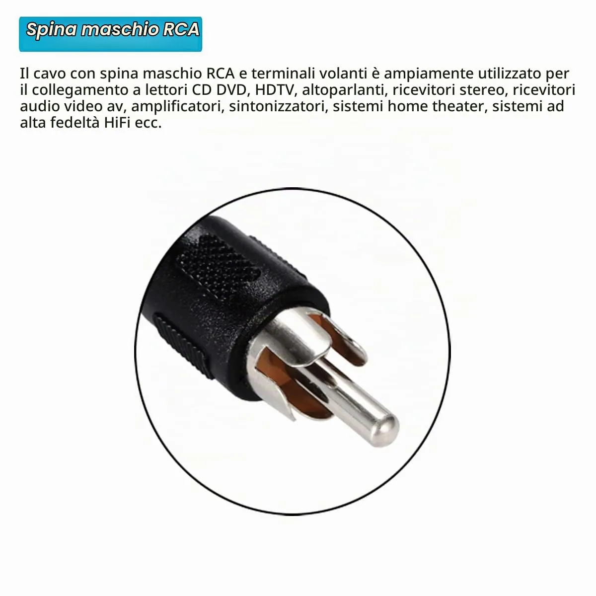 Greluma Cavo Altoparlante RCA Maschio a Filo Nudo 30 cm, 2 Pezzi - immagine 2