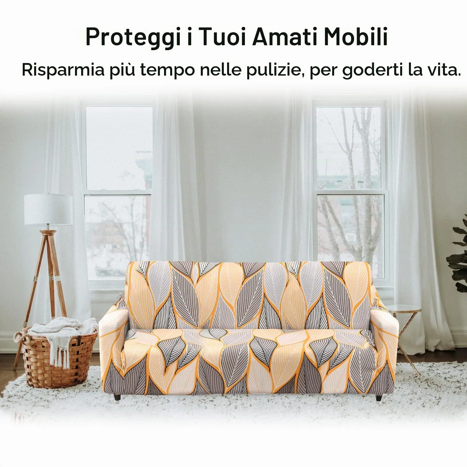 Jaotto Copridivano Elasticizzato 2 Posti, Fantasia Foglie Gialle, Antiscivolo e Antimacchia - immagine 4