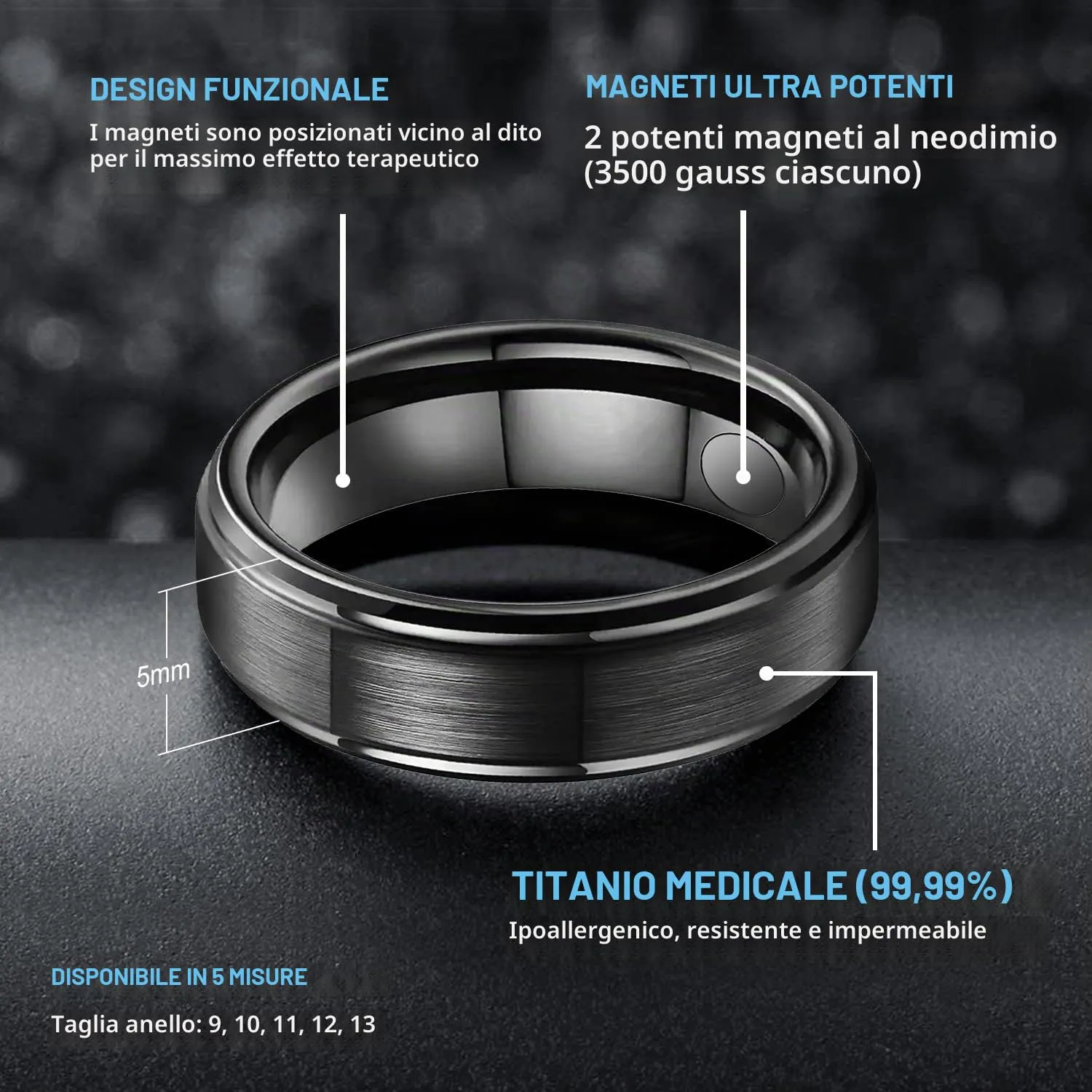 JEROOT Anello Magnetico in Titanio per Magnetoterapia, 5mm, Taglia 24 - immagine 3