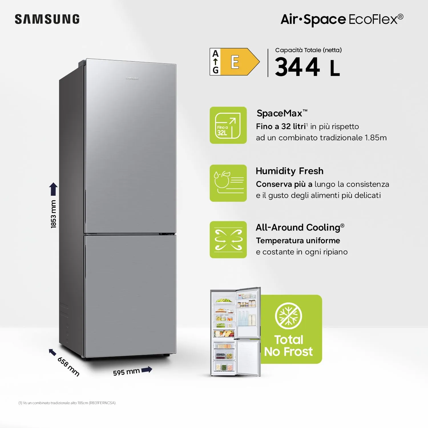 Samsung Frigorifero Combinato Ecoflex RB33B610ESA/EF, 344 L, Silver Inox - immagine 2