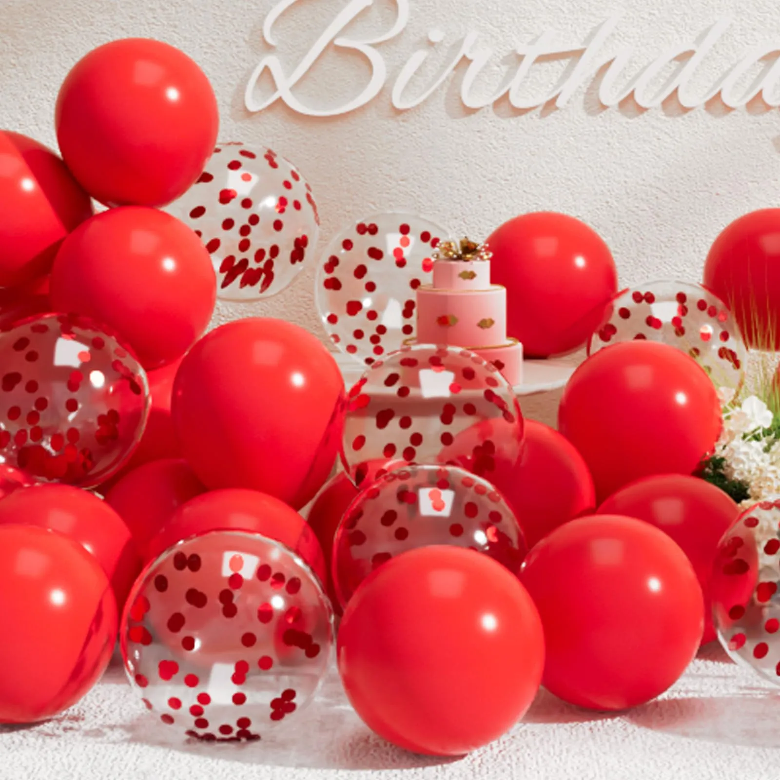 SUWEN Set 47 Pezzi Palloncini in Lattice e Confetti Rossi - immagine 1
