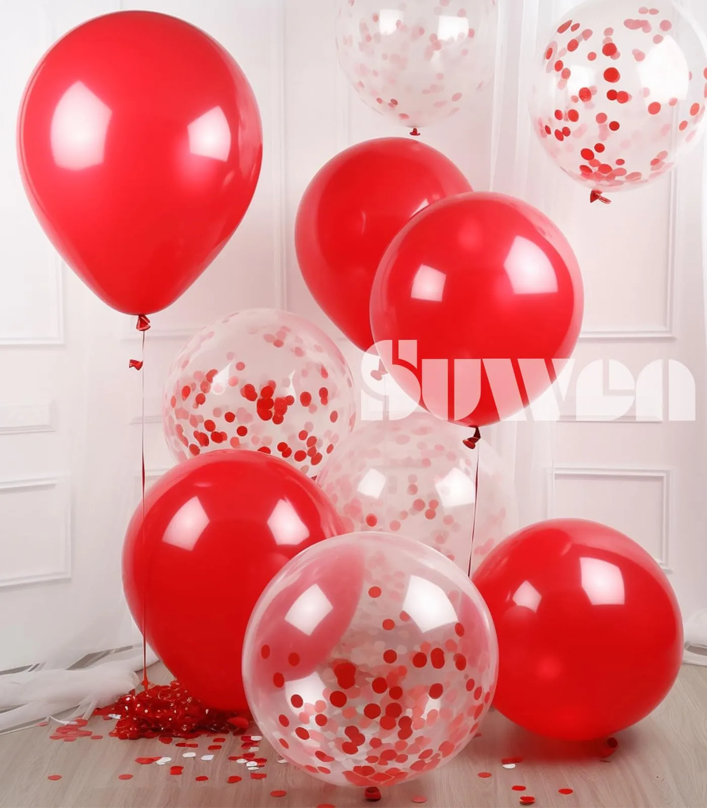 SUWEN Set 47 Pezzi Palloncini in Lattice e Confetti Rossi - immagine 5