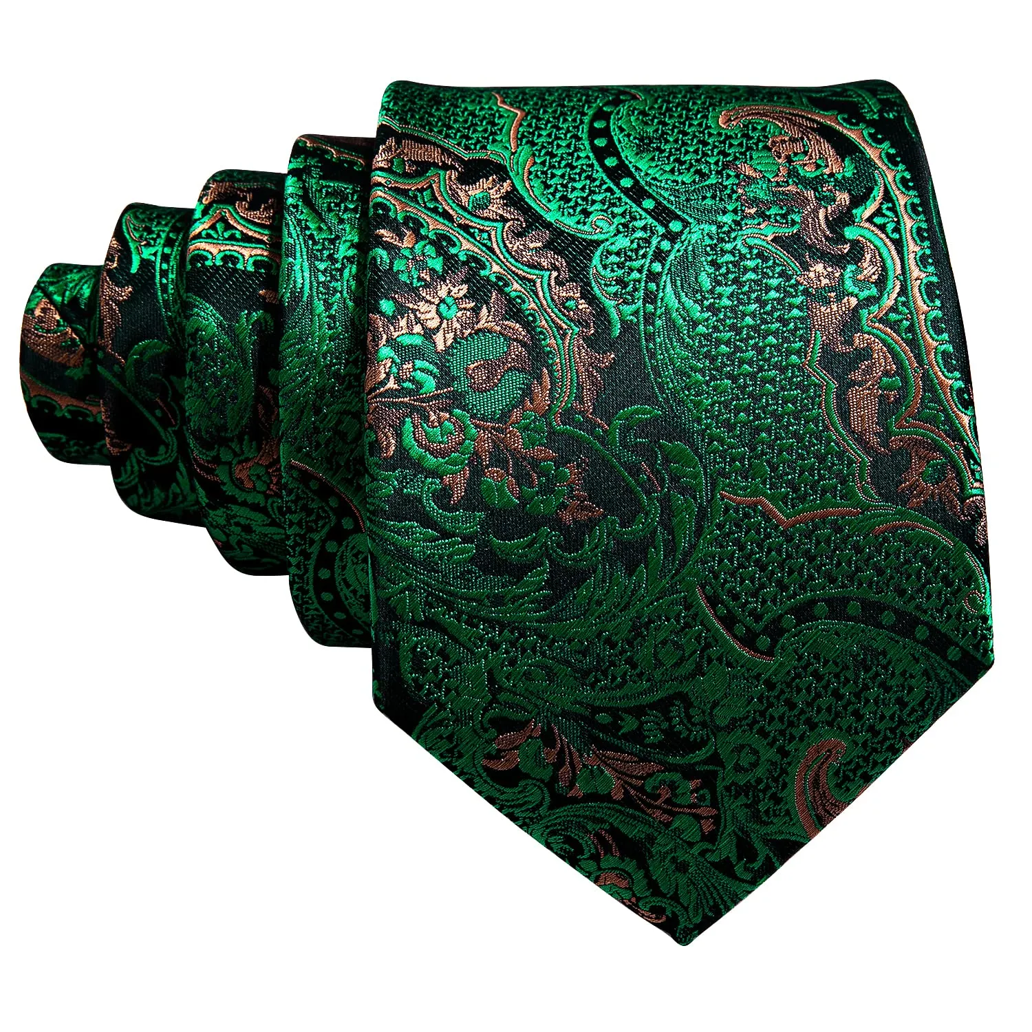 Barry.Wang Set da Uomo con Cravatta, Fazzoletto da Taschino e Gemelli in Seta, Motivo Paisley, Verde - immagine 3