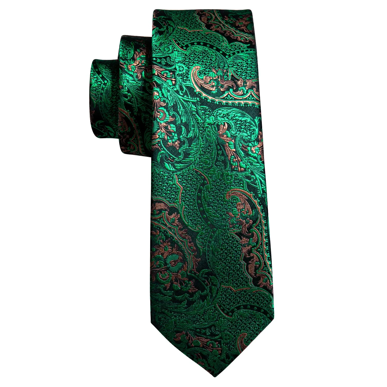 Barry.Wang Set da Uomo con Cravatta, Fazzoletto da Taschino e Gemelli in Seta, Motivo Paisley, Verde - immagine 4