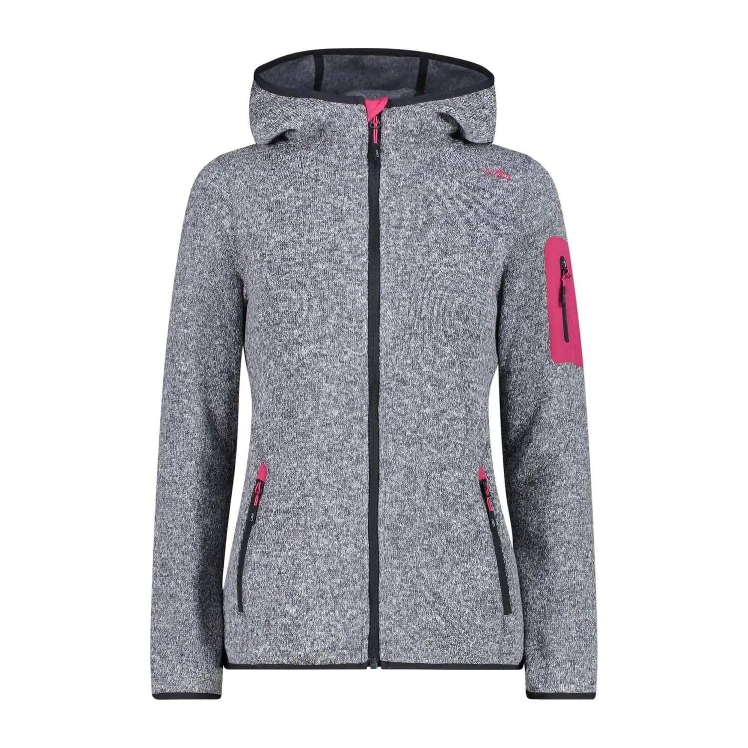 CMP Giacca Knit-Tech da Donna con Cappuccio Fisso, Titanio-Bianco-Fucsia, 40 - immagine 1