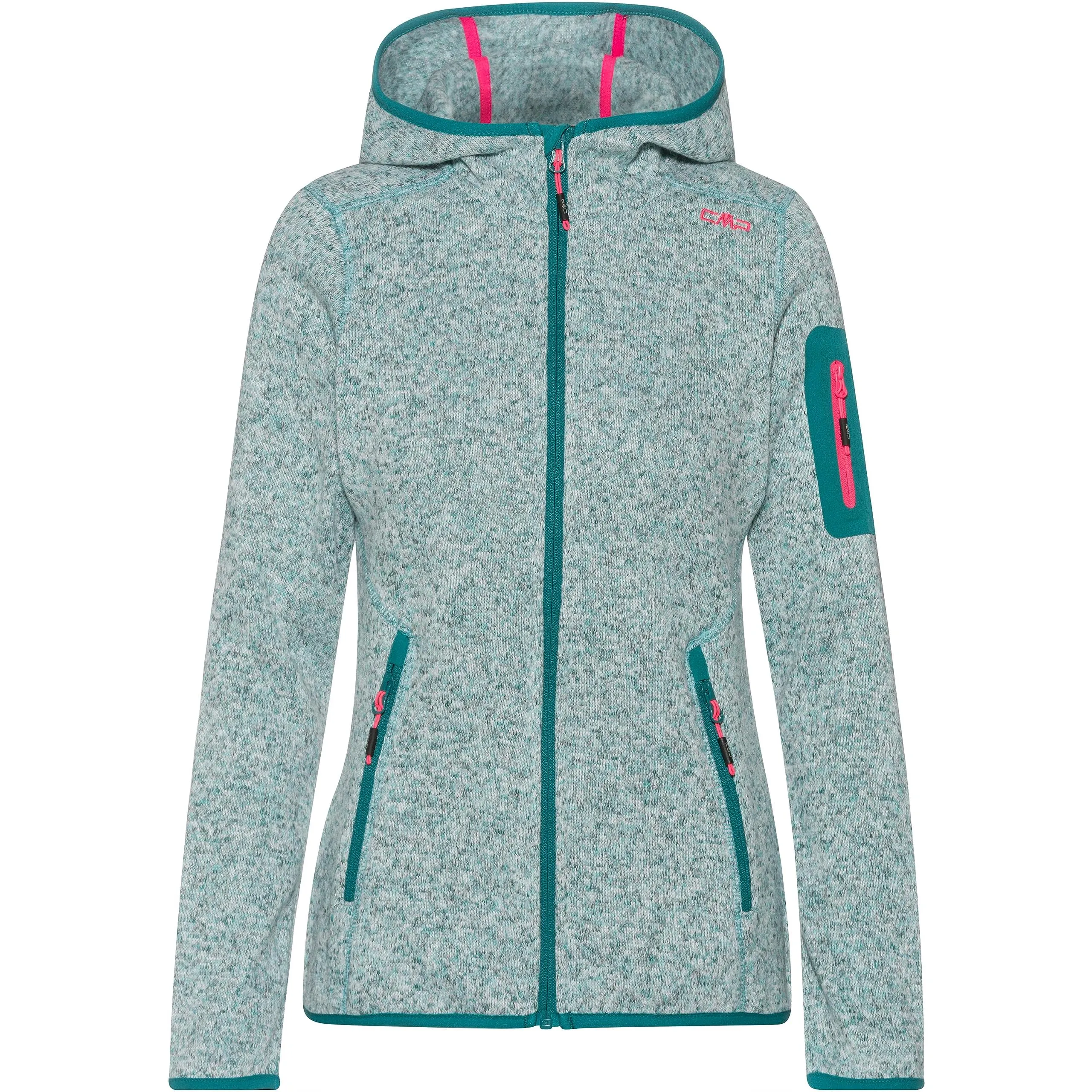 CMP Giacca Knit-Tech da Donna con Cappuccio Fisso, Titanio-Bianco-Fucsia, 40 - immagine 4