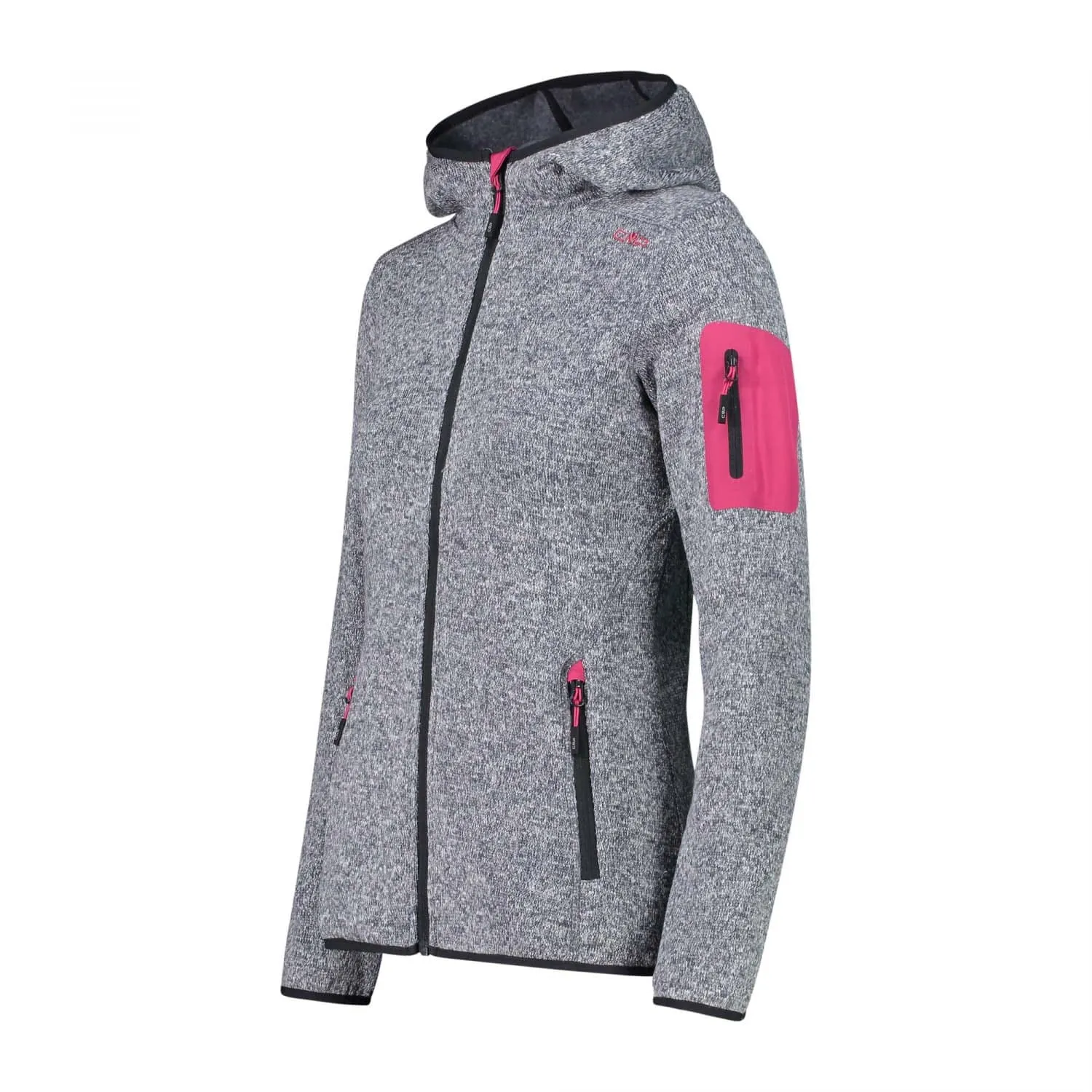 CMP Giacca Knit-Tech da Donna con Cappuccio Fisso, Titanio-Bianco-Fucsia, 40 - immagine 5