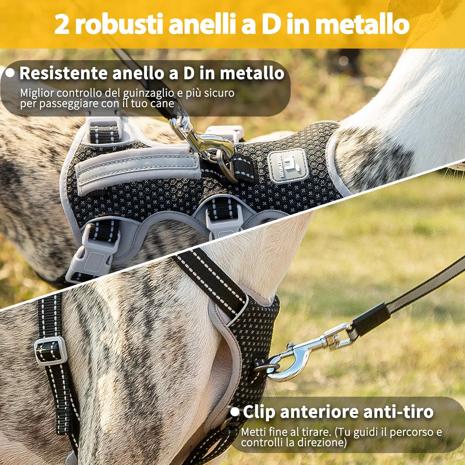 Huntboo Pettorina a prova di fuga per cani di piccola taglia, riflettente e traspirante con manico, Nero - immagine 5