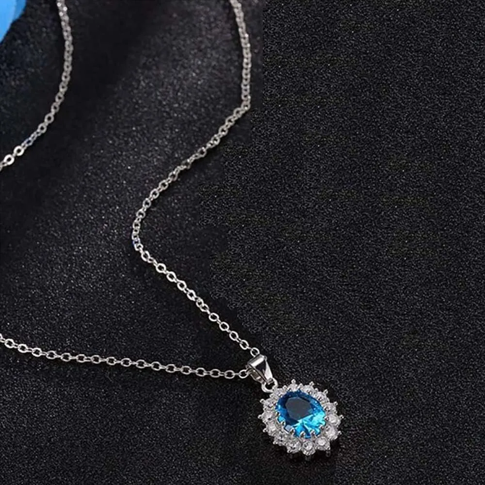 TOFBS Set di Gioielli con Zirconi Cubici Collana, Orecchini, Bracciale e Anello - Blu Marino - immagine 3