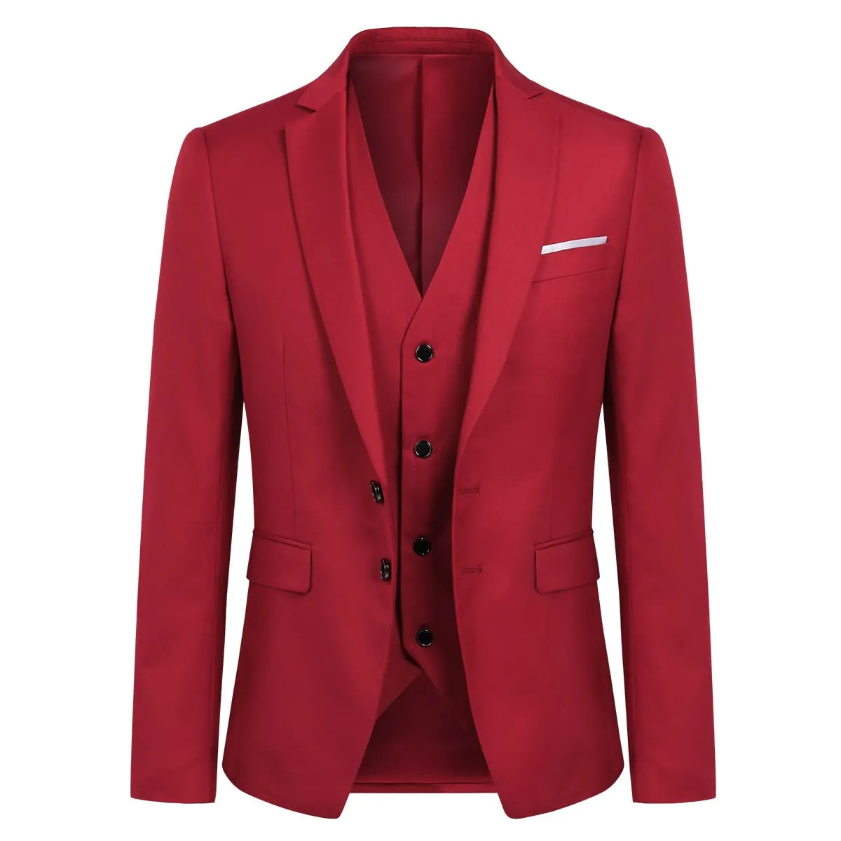 YOUTHUP Abito Uomo 3 Pezzi Slim Fit Blazer Gilet Pantaloni Rosso - immagine 2