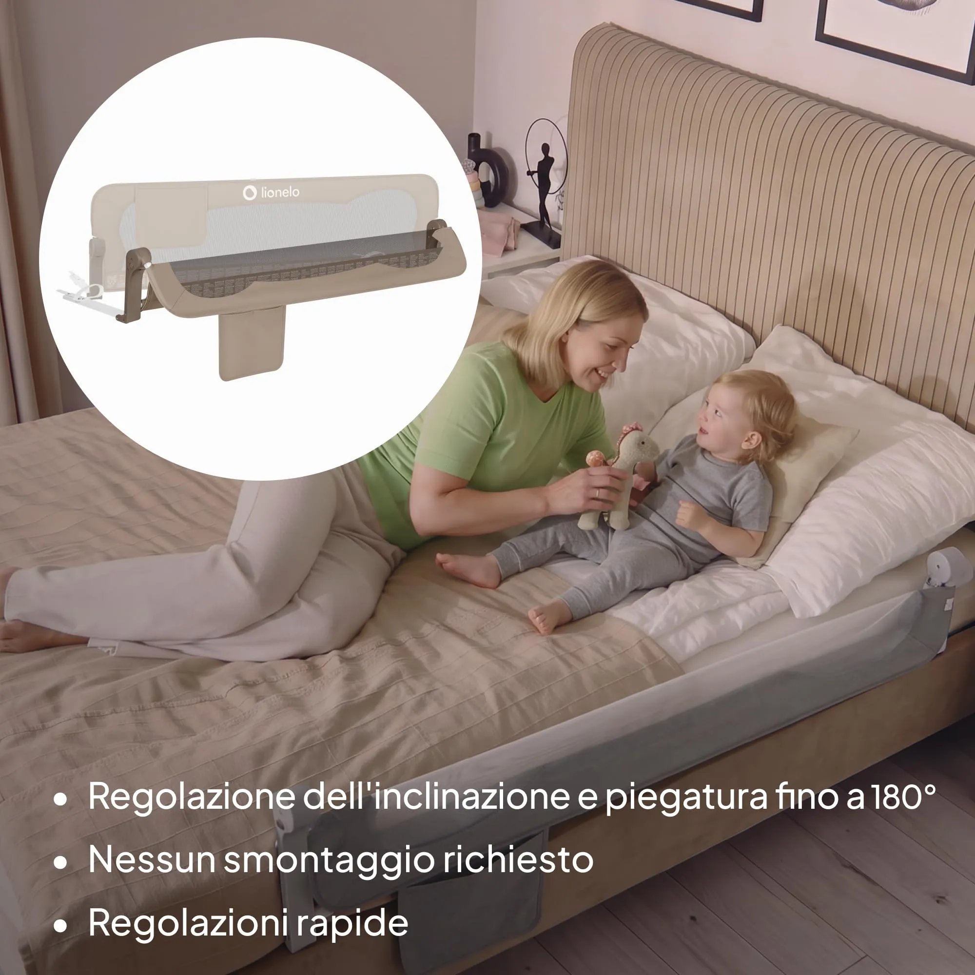 Lionelo Eva Sponda Letto Universale Pieghevole 150x42 cm con Reclino a 180° - immagine 4