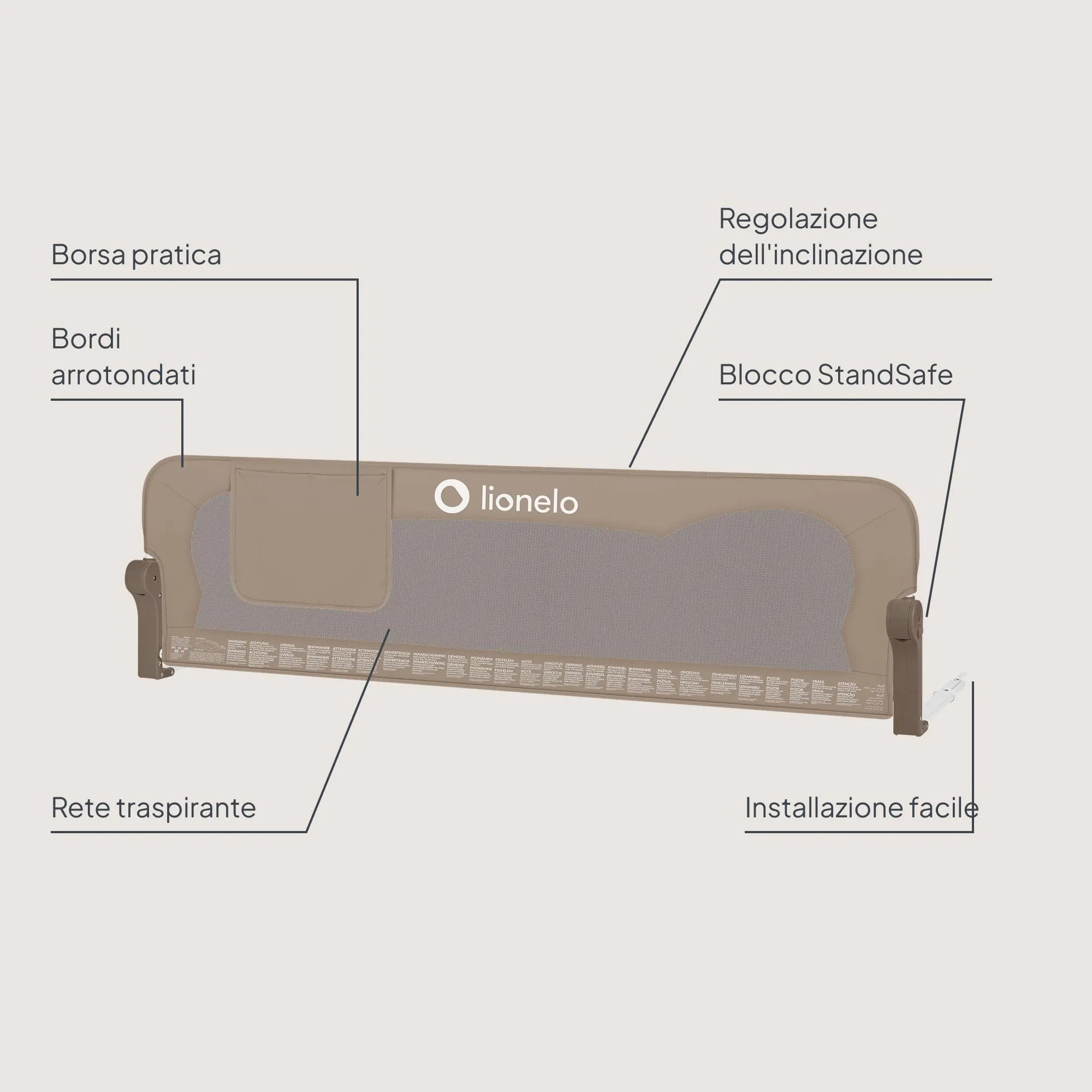 Lionelo Eva Sponda Letto Universale Pieghevole 150x42 cm con Reclino a 180° - immagine 7