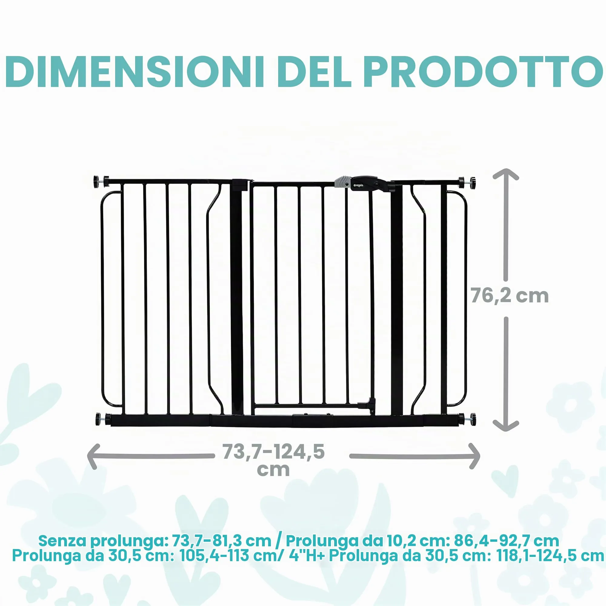 Regalo Extra Wide Baby Gate for Doorways and Bottom of Stairs, 73.6-122cm, Pressure Mounted, Black - immagine 3