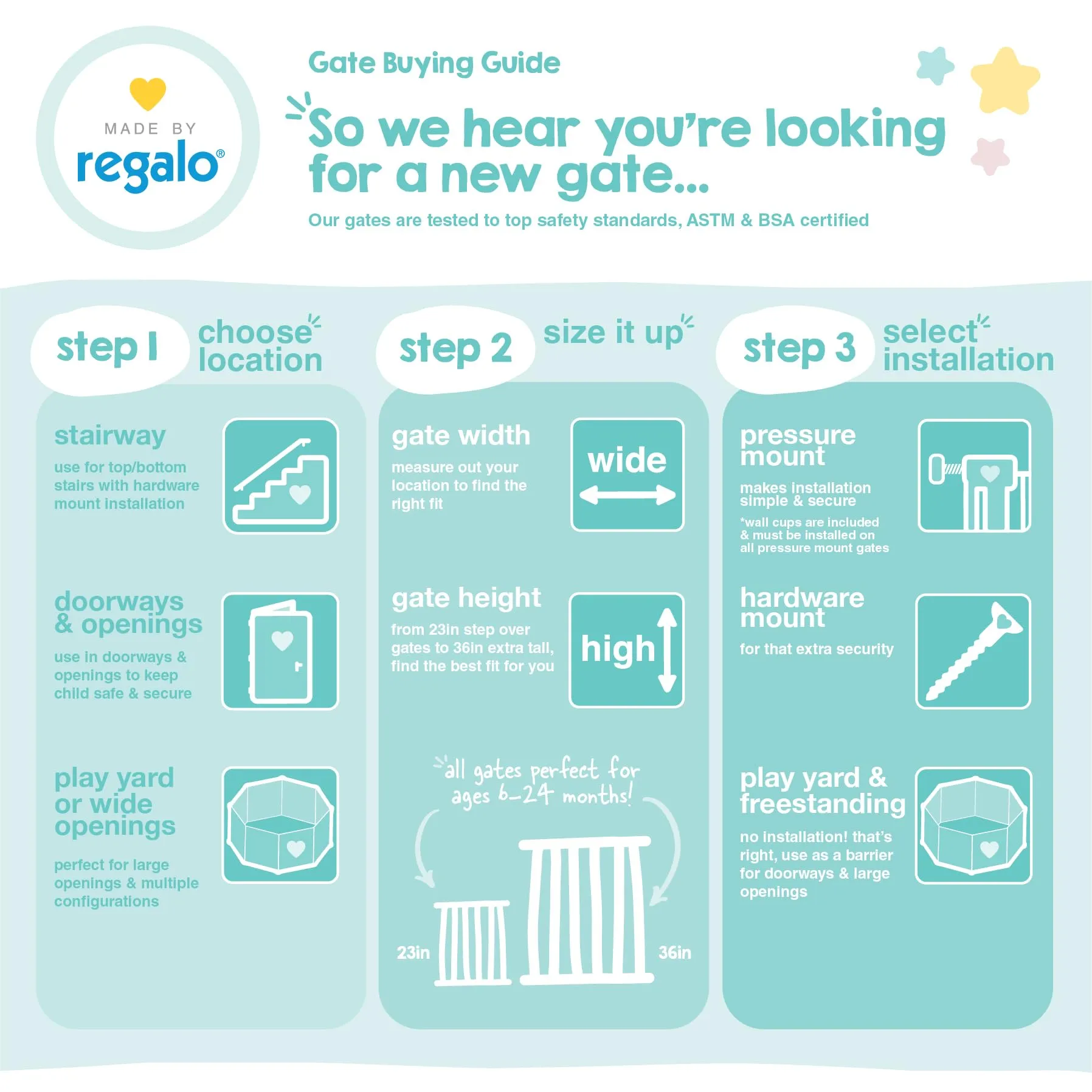 Regalo Extra Wide Baby Gate for Doorways and Bottom of Stairs, 73.6-122cm, Pressure Mounted, Black - immagine 10
