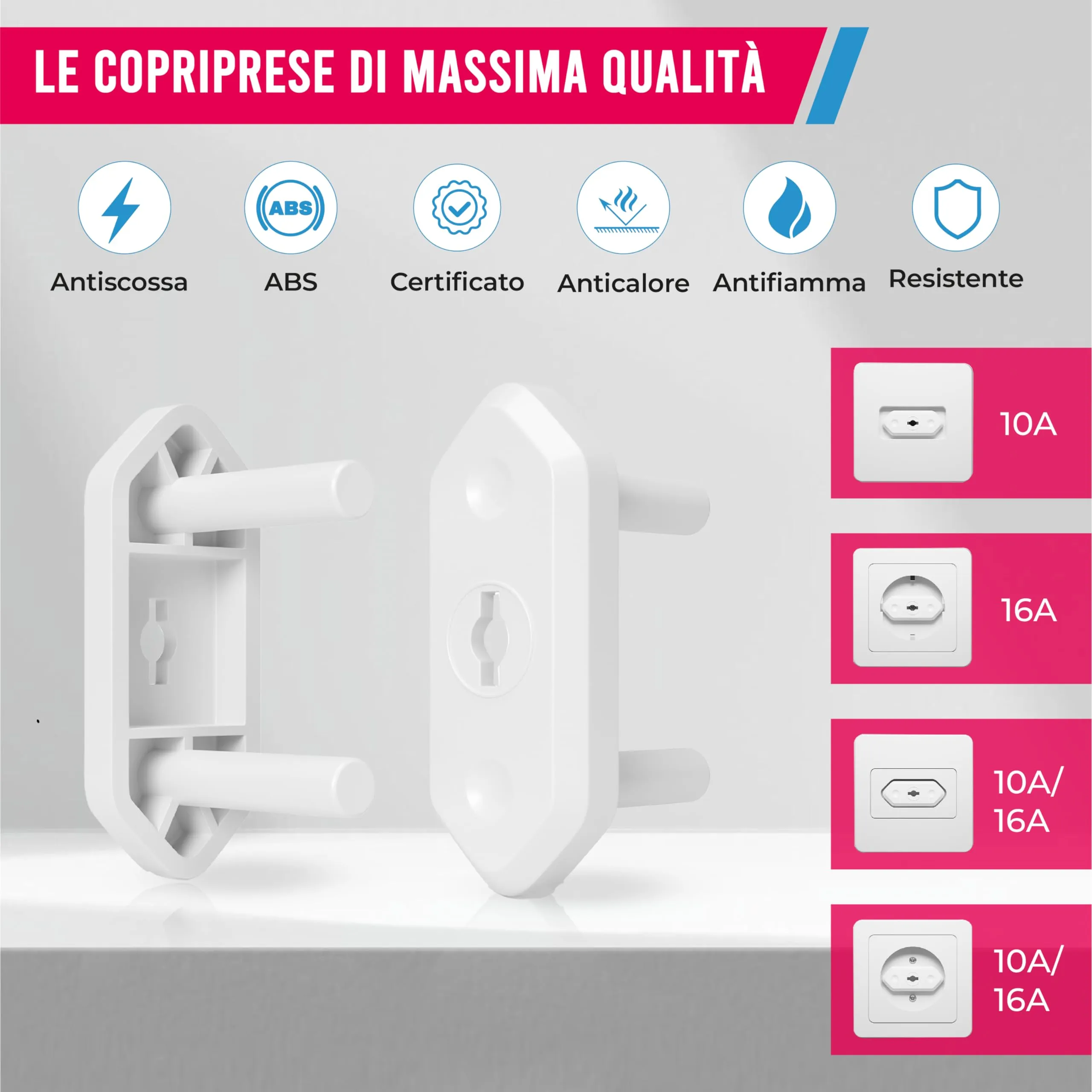 BAMBIGOOD Set 24 Copriprese per Bambini Protezione Prese Corrente 10A, 16A e Schuko - immagine 5