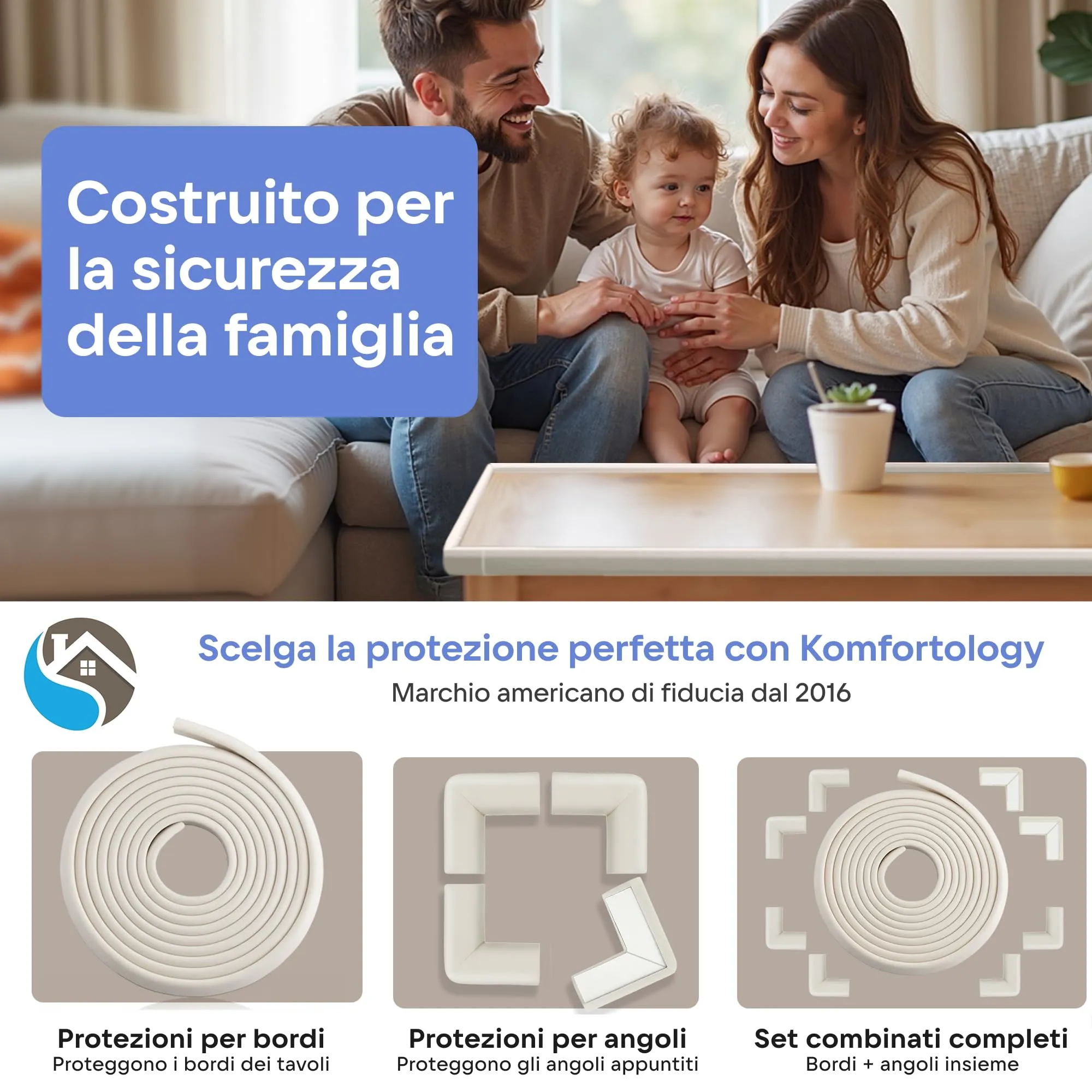 Komfortology Sharp Edge and Furniture Safety Guards, 4.5m Bumper and 4 Adhesive Corners, White - immagine 8