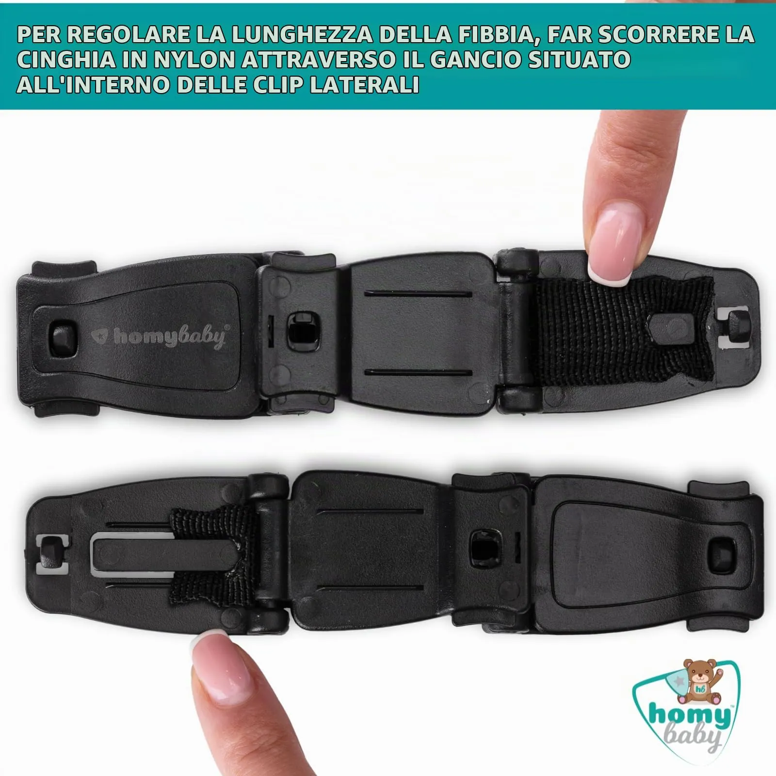 HOMYBABY Dispositivo per Imbracatura Bambini, Fibbia Antifuga per Passeggini e Seggioloni, Standard X1 - immagine 6