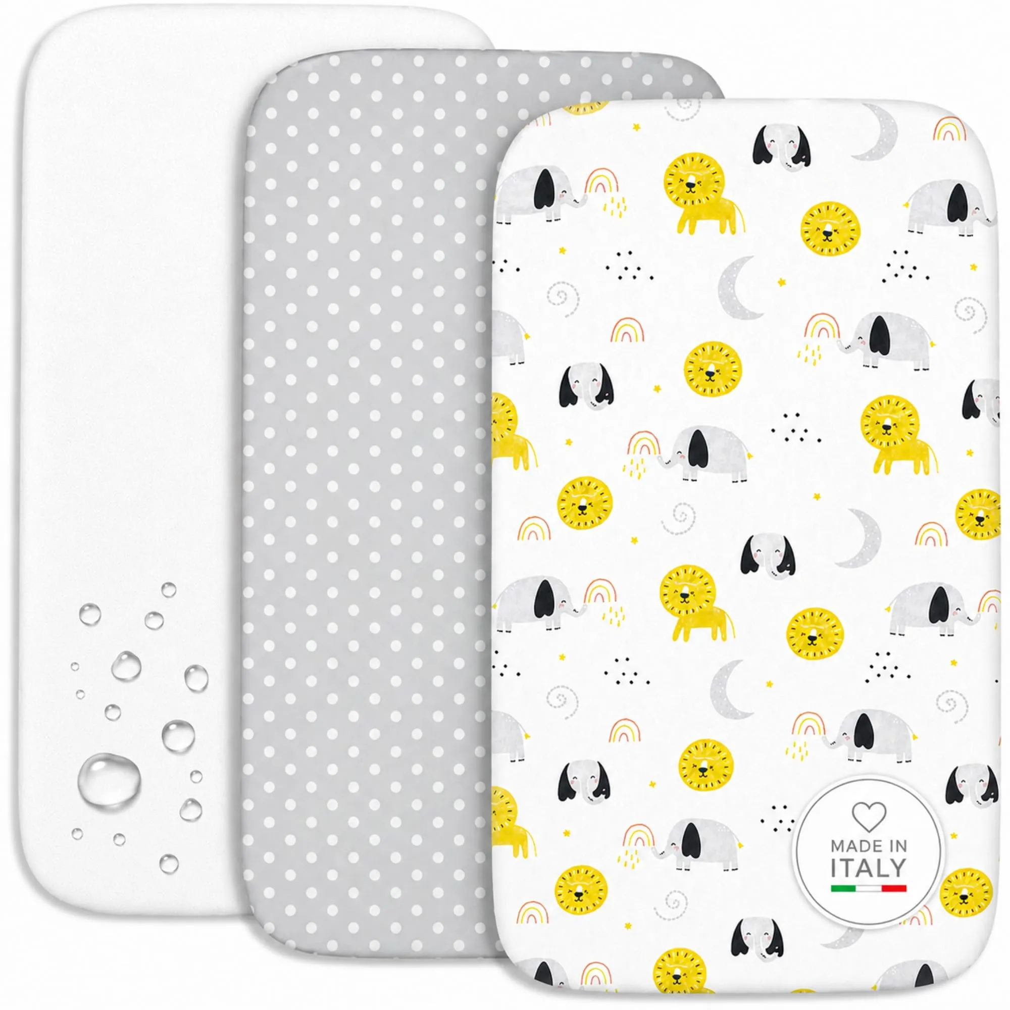 FlyIdeas Set 2 Lenzuola e 1 Coprimaterasso Impermeabile per Next to Me, 50x83 cm, 100% Cotone, Baby Animals - immagine 1