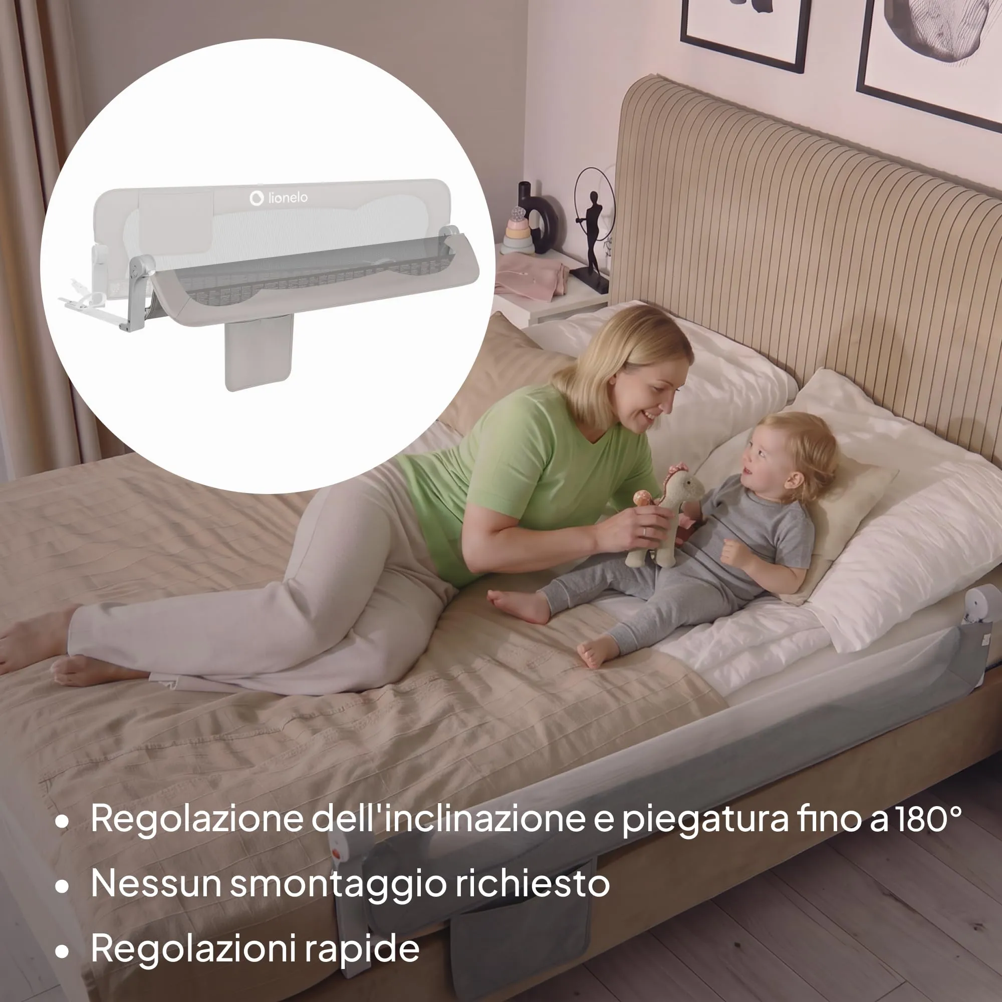 Lionelo Eva Sponda Letto Universale 150 cm, Altezza 42 cm e Reclino a 180° - immagine 4