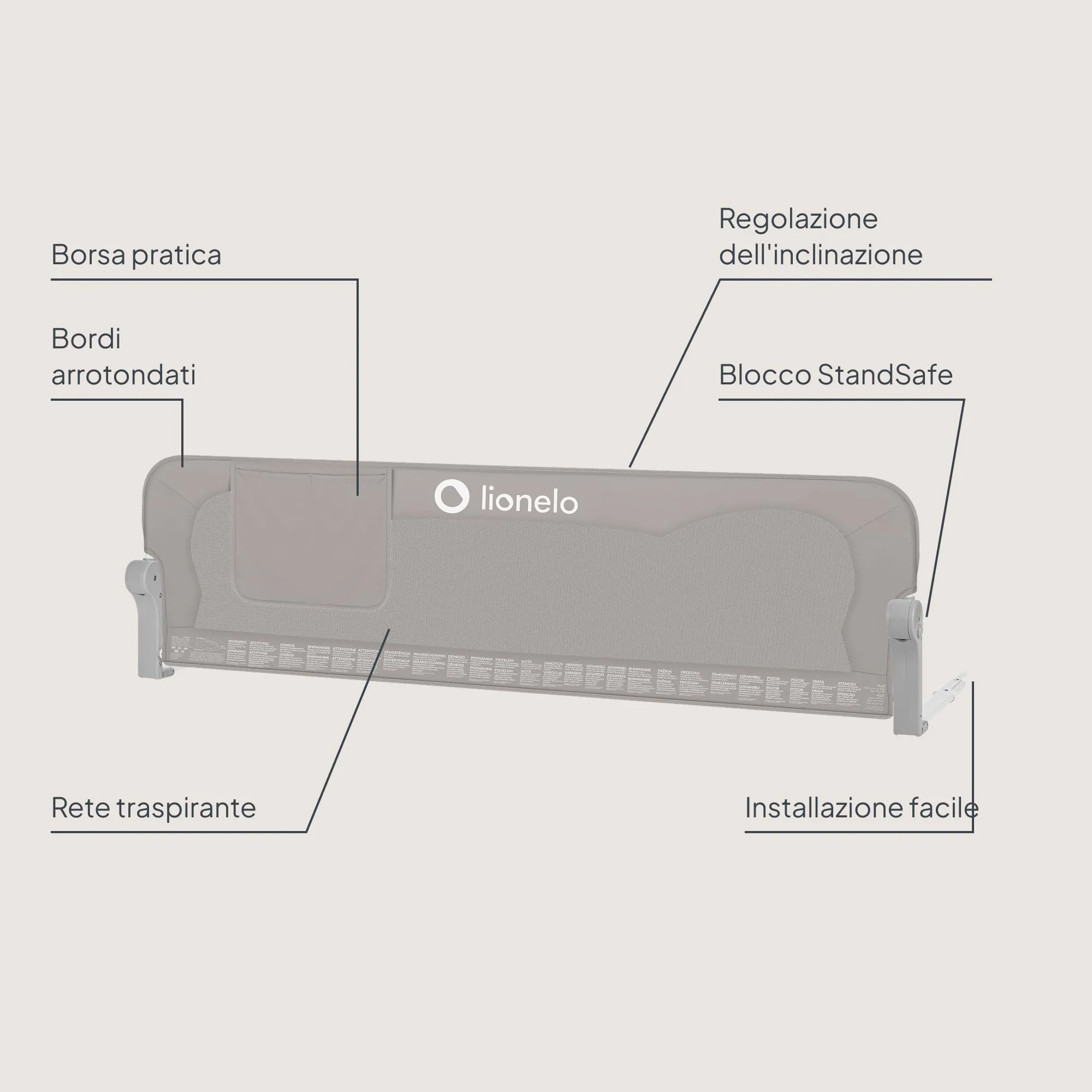 Lionelo Eva Sponda Letto Universale 150 cm, Altezza 42 cm e Reclino a 180° - immagine 7