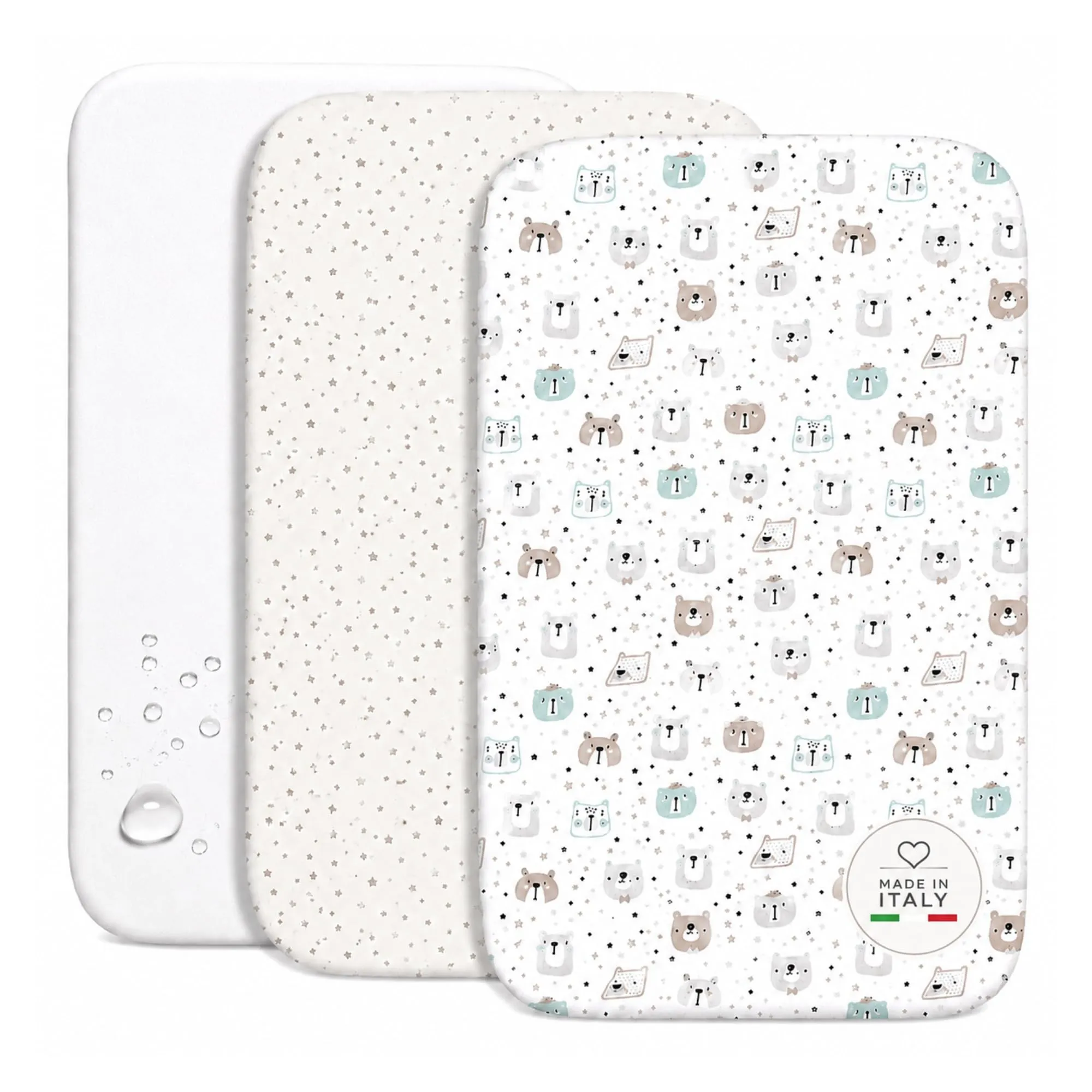 FlyIdeas Set Lenzuola Navicella Neonato 75x35 cm con Coprimaterasso Impermeabile, 100% Cotone, Cute Bears - immagine 1
