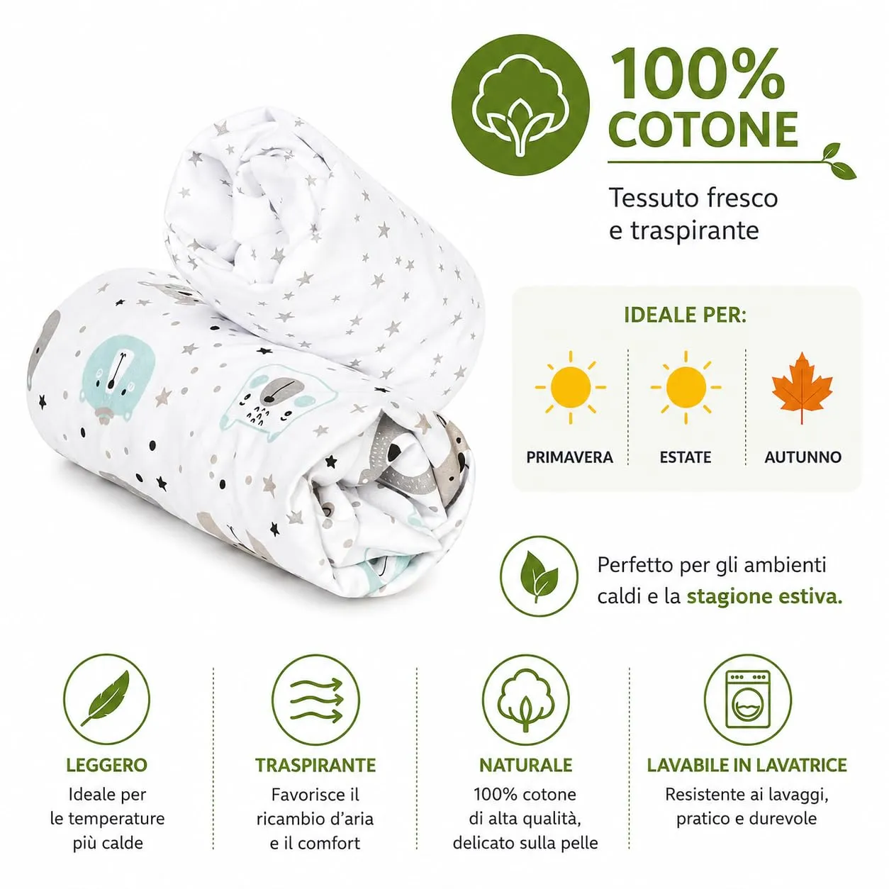 FlyIdeas Set Lenzuola Navicella Neonato 75x35 cm con Coprimaterasso Impermeabile, 100% Cotone, Cute Bears - immagine 9