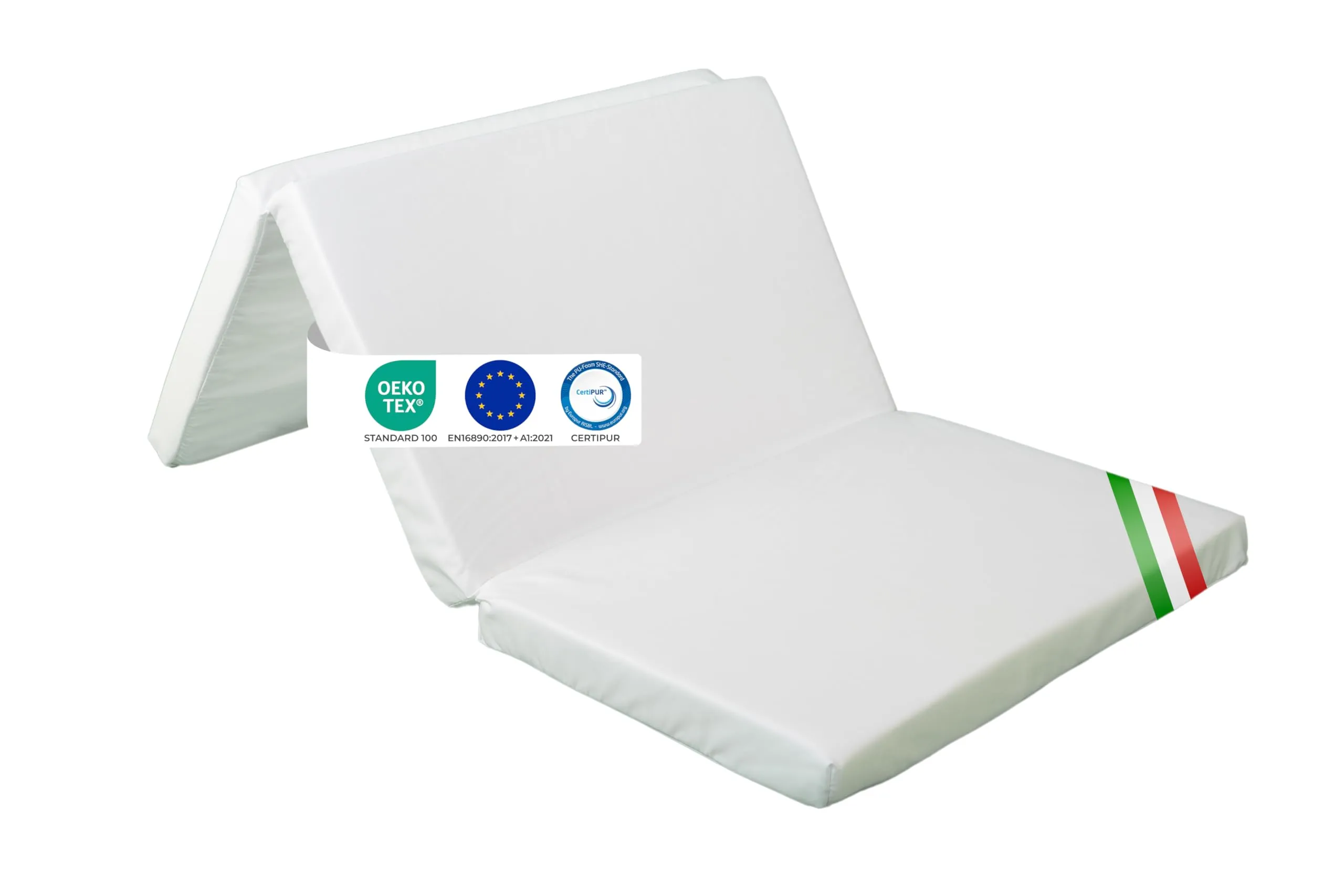 GHIOCUSCINI Materasso Pieghevole per Bambini, 120 x 60 x 5 cm, Cotone Bianco, Imbottitura Waterfoam, Made in Italy EN16890:2017 - immagine 1