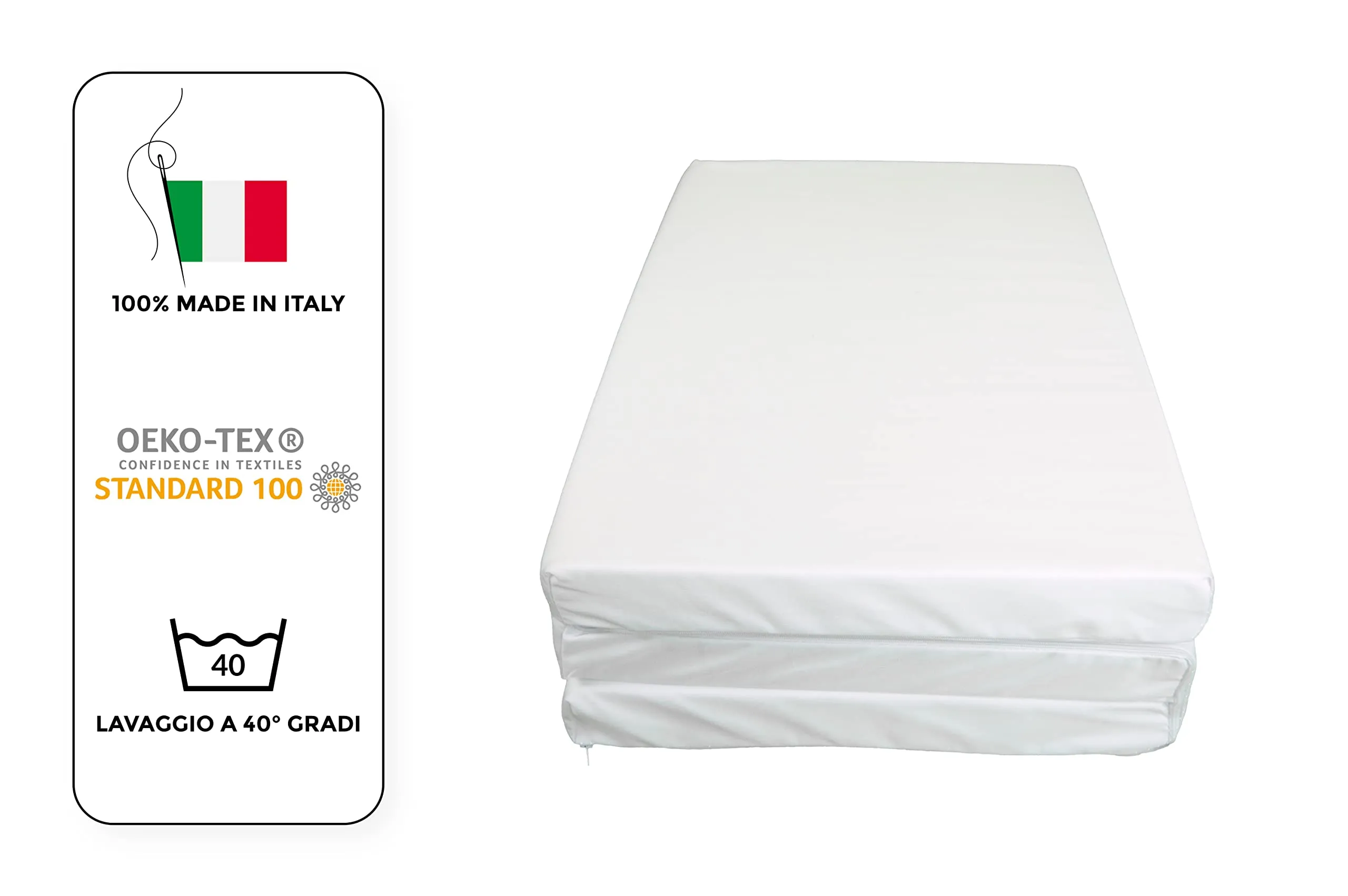 GHIOCUSCINI Materasso Pieghevole per Bambini, 120 x 60 x 5 cm, Cotone Bianco, Imbottitura Waterfoam, Made in Italy EN16890:2017 - immagine 6