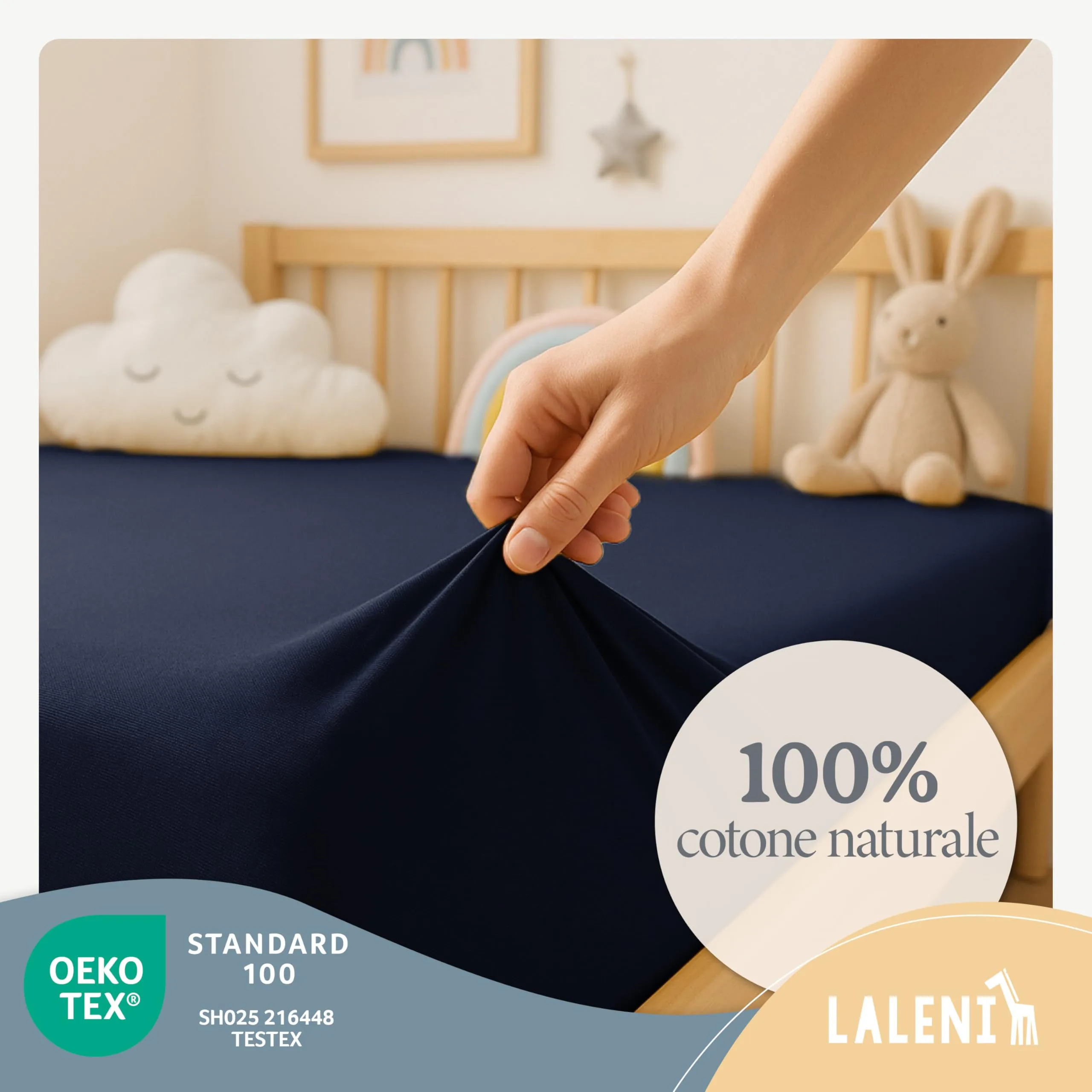 Laleni Lenzuola Coprimaterasso per Lettino e Culla in Cotone, 60x120cm, Blu Oceano - immagine 3