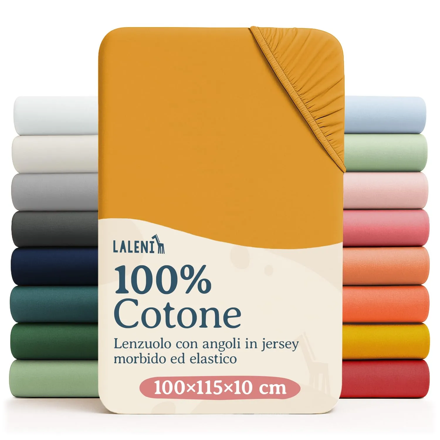 Laleni Lenzuola Coprimaterasso per Culla e Lettino in Cotone 100%, 100x115cm, Senape - immagine 1