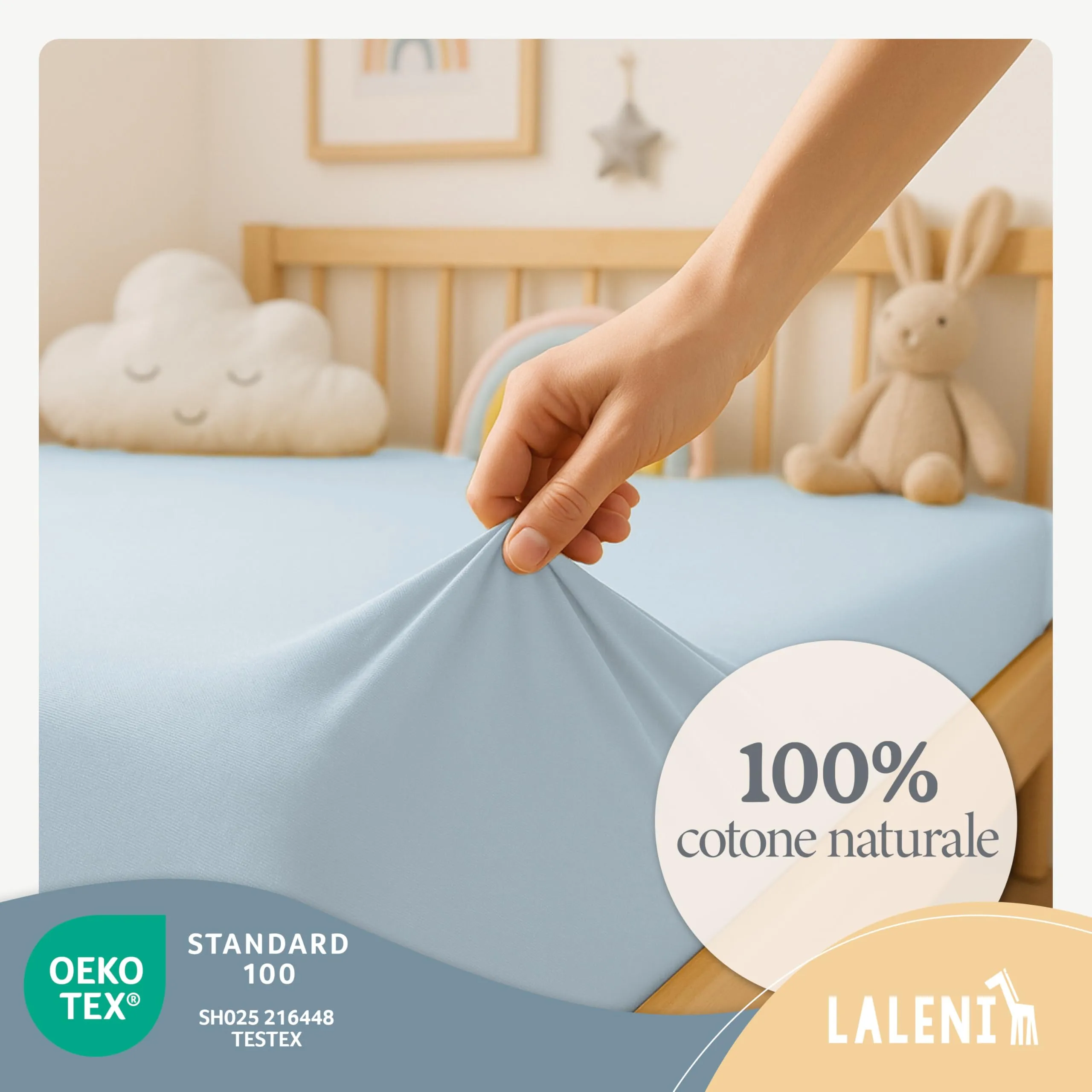 Laleni Lenzuola con Angoli per Culla e Lettino, 100% Cotone, 60x120cm, Azzurro - immagine 3