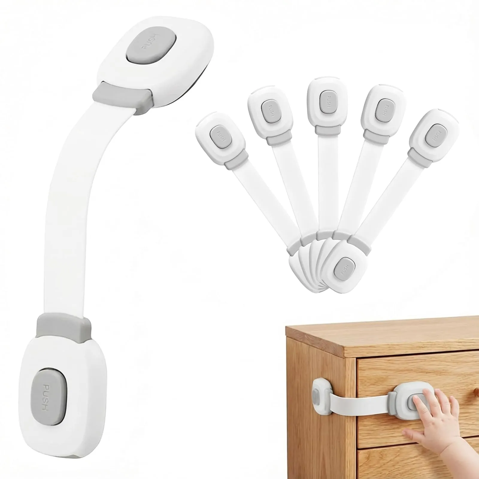 BillyBath Chiusure di Sicurezza per Bambini, Blocca Cassetti Credenza Frigo Toilette, 6 Pezzi, Grigio - immagine 1