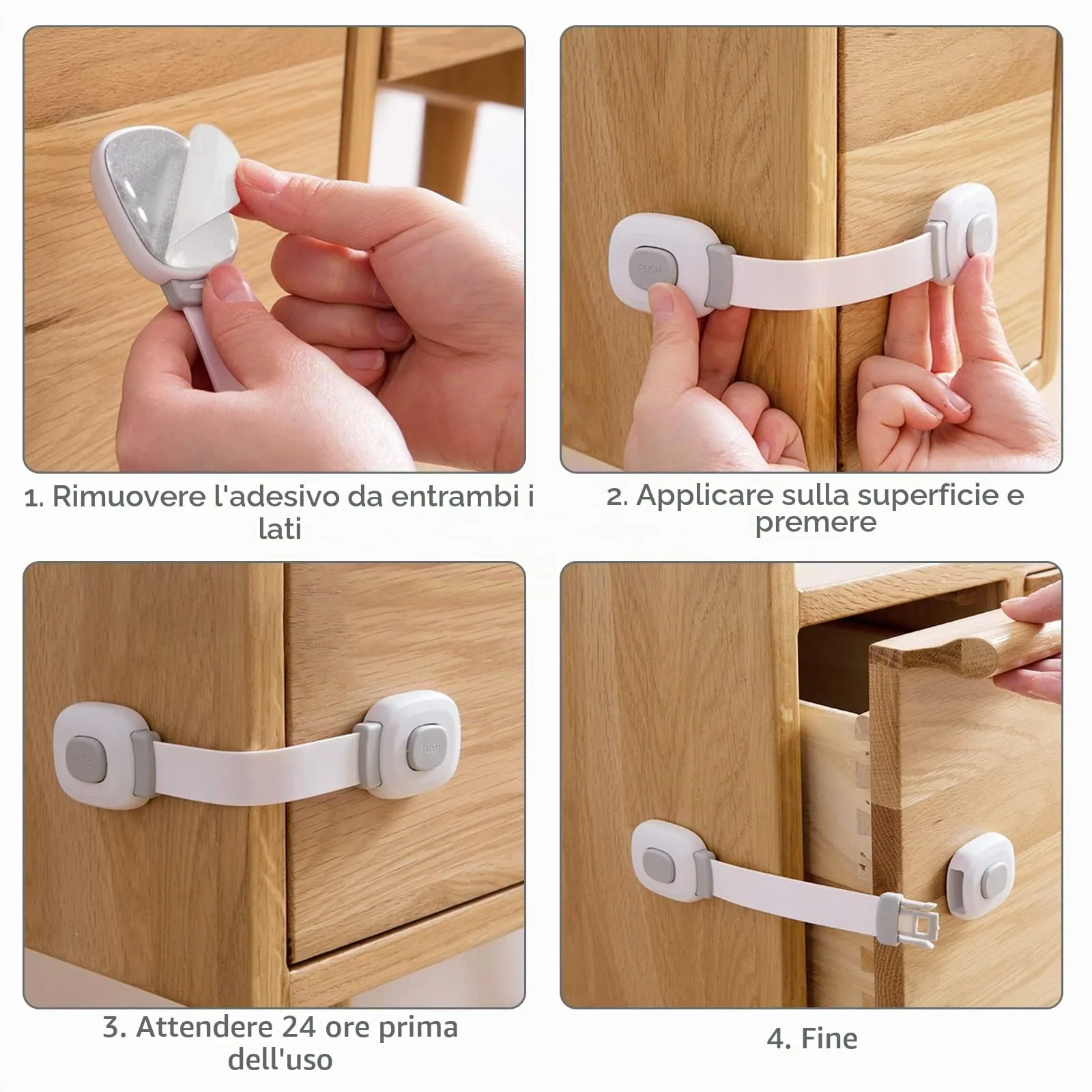 BillyBath Chiusure di Sicurezza per Bambini, Blocca Cassetti Credenza Frigo Toilette, 6 Pezzi, Grigio - immagine 4