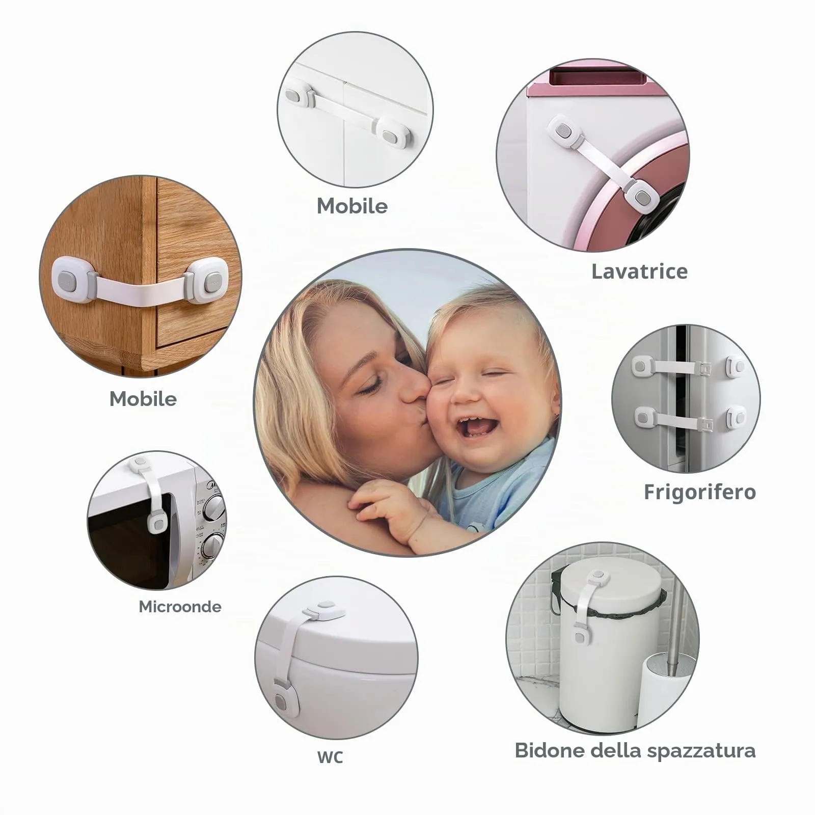 BillyBath Chiusure di Sicurezza per Bambini, Blocca Cassetti Credenza Frigo Toilette, 6 Pezzi, Grigio - immagine 5