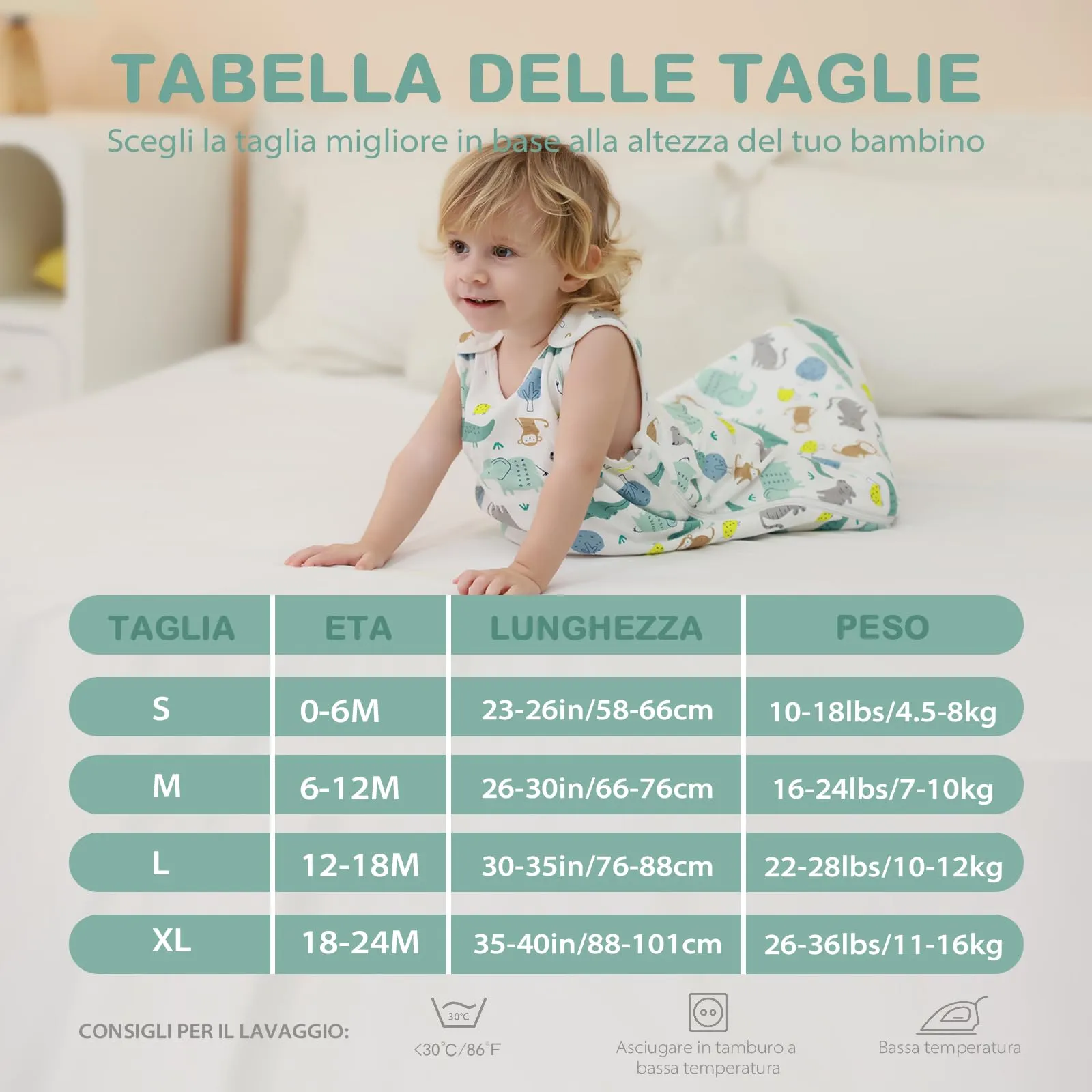 Mosebears Sacco Nanna Estivo in Cotone 1.0 Tog per Bambini, 18-24 Mesi, Paradiso Animali - immagine 2