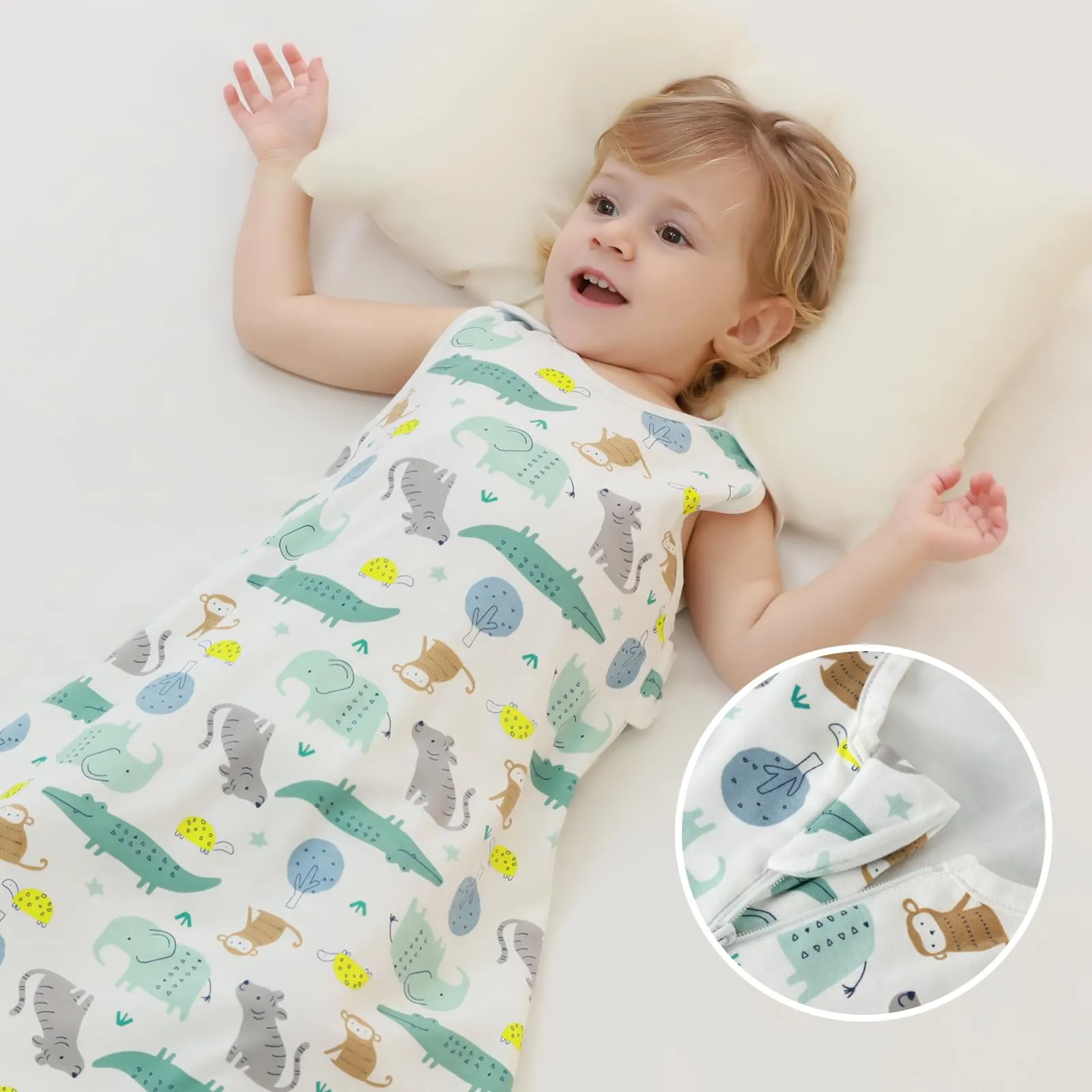 Mosebears Sacco Nanna Estivo Primaverile per Bambini, 1.0 TOG, Paradiso Animale, 6-12 Mesi - immagine 7