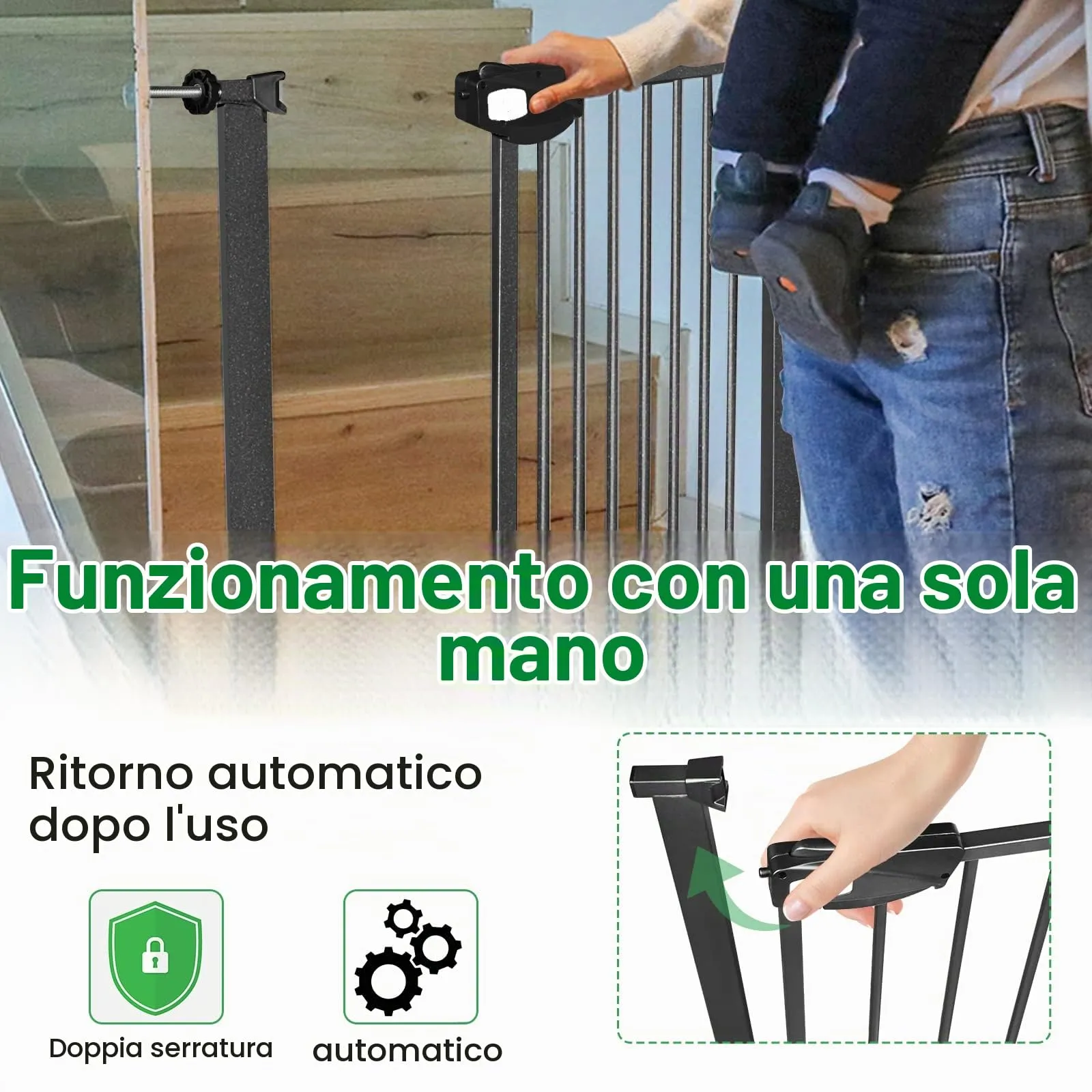 Froadp Cancelletto di Sicurezza per Bambini e Animali, 75-85cm, Nero - immagine 5